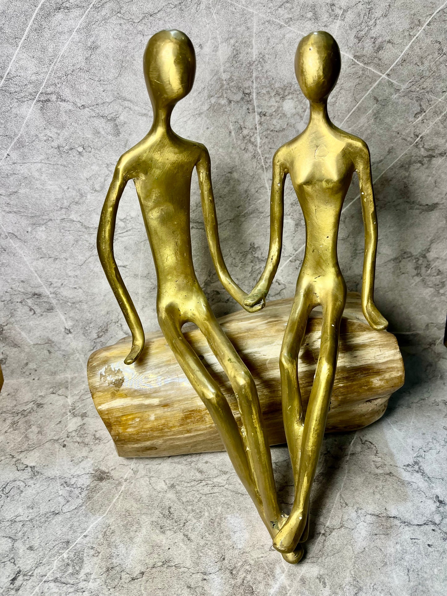 Bronze Abstract Couple Sitting | Patina Art Handmade Sculpture