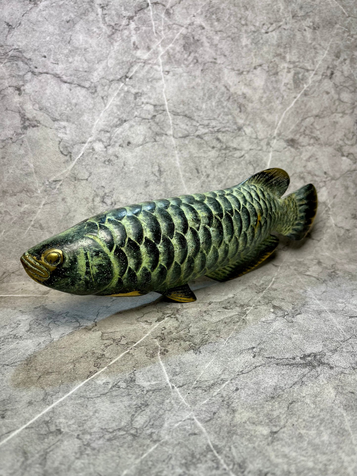 Bronze Arowana Fish Sculpture: Balinese Artisan Feng Shui Decor