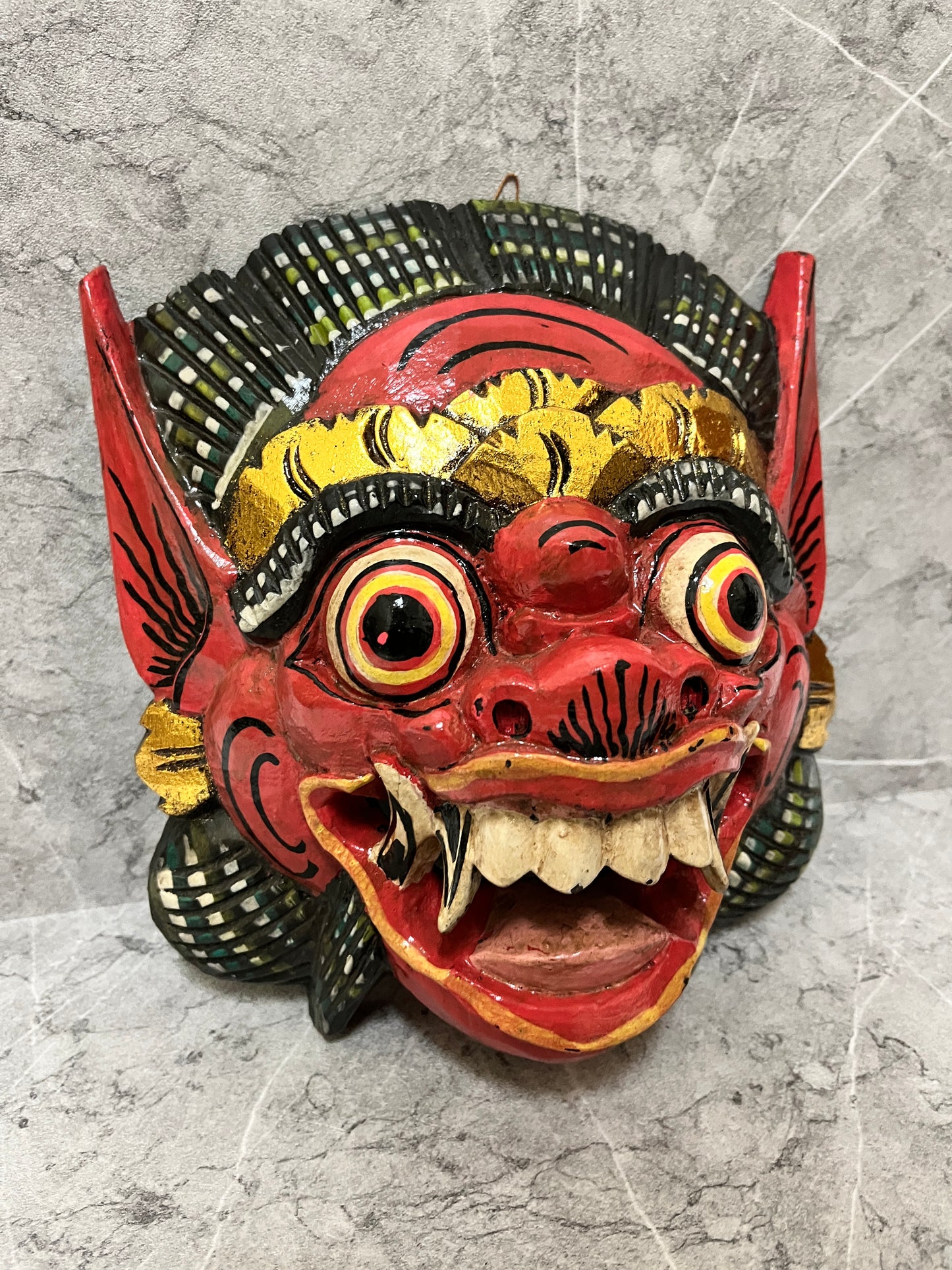 Hand Carved Wooden Barong Mask: Balinese Wall Art Sculpture