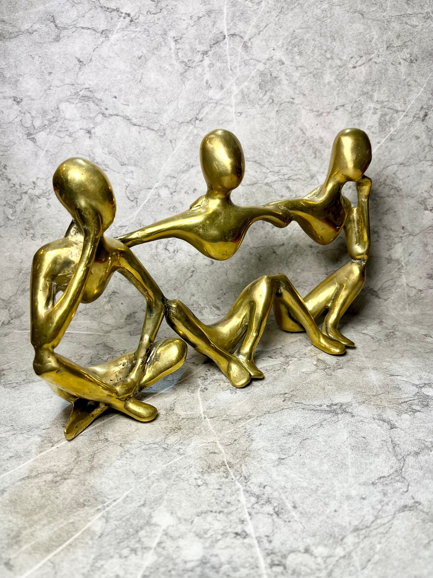 Circle of Dialogue – Bronze Abstract 3 People Chatting Figure | Handmade Balinese Art