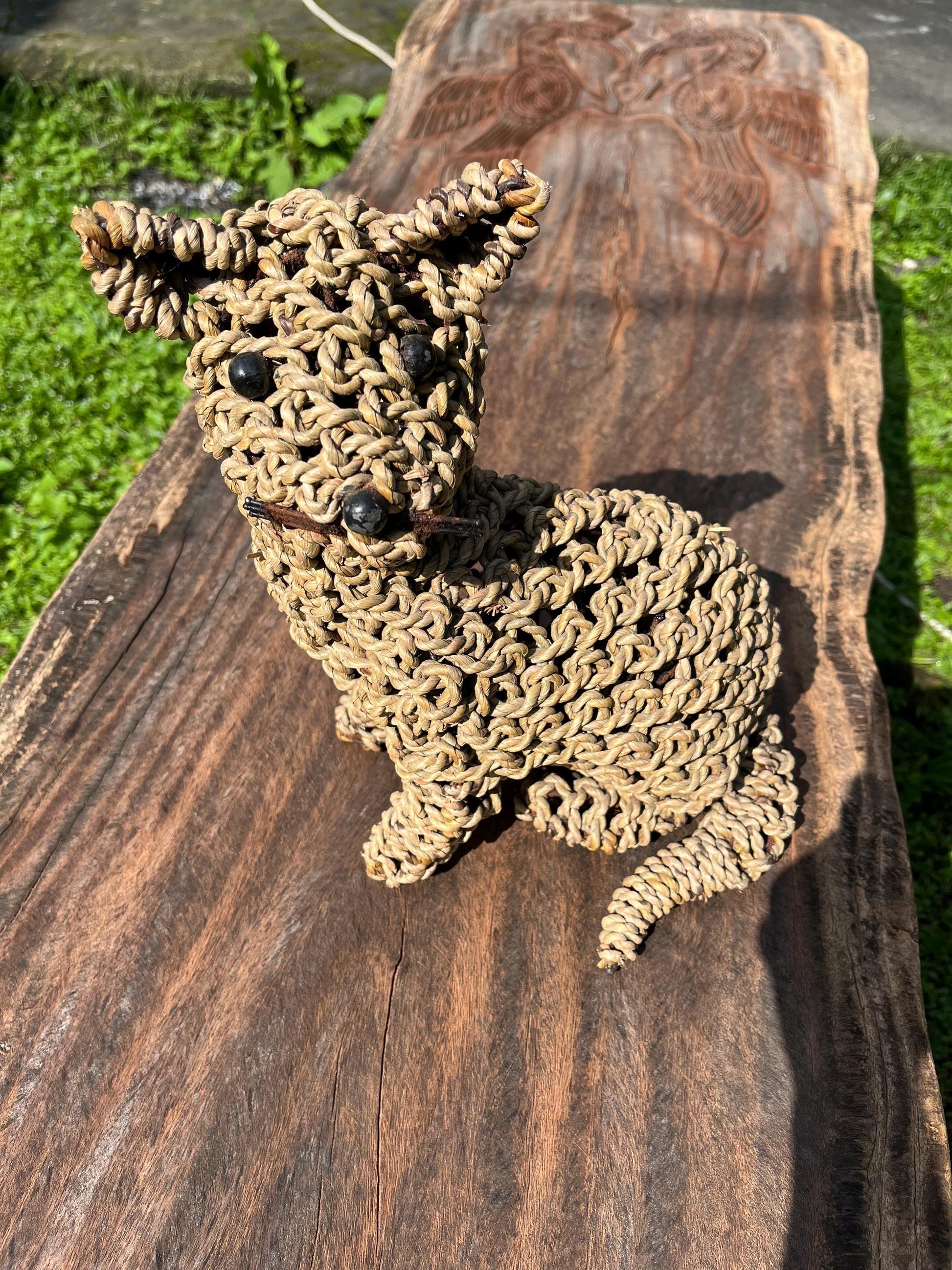 Vintage Handwoven Rattan Cat Figure ( 11 inches)