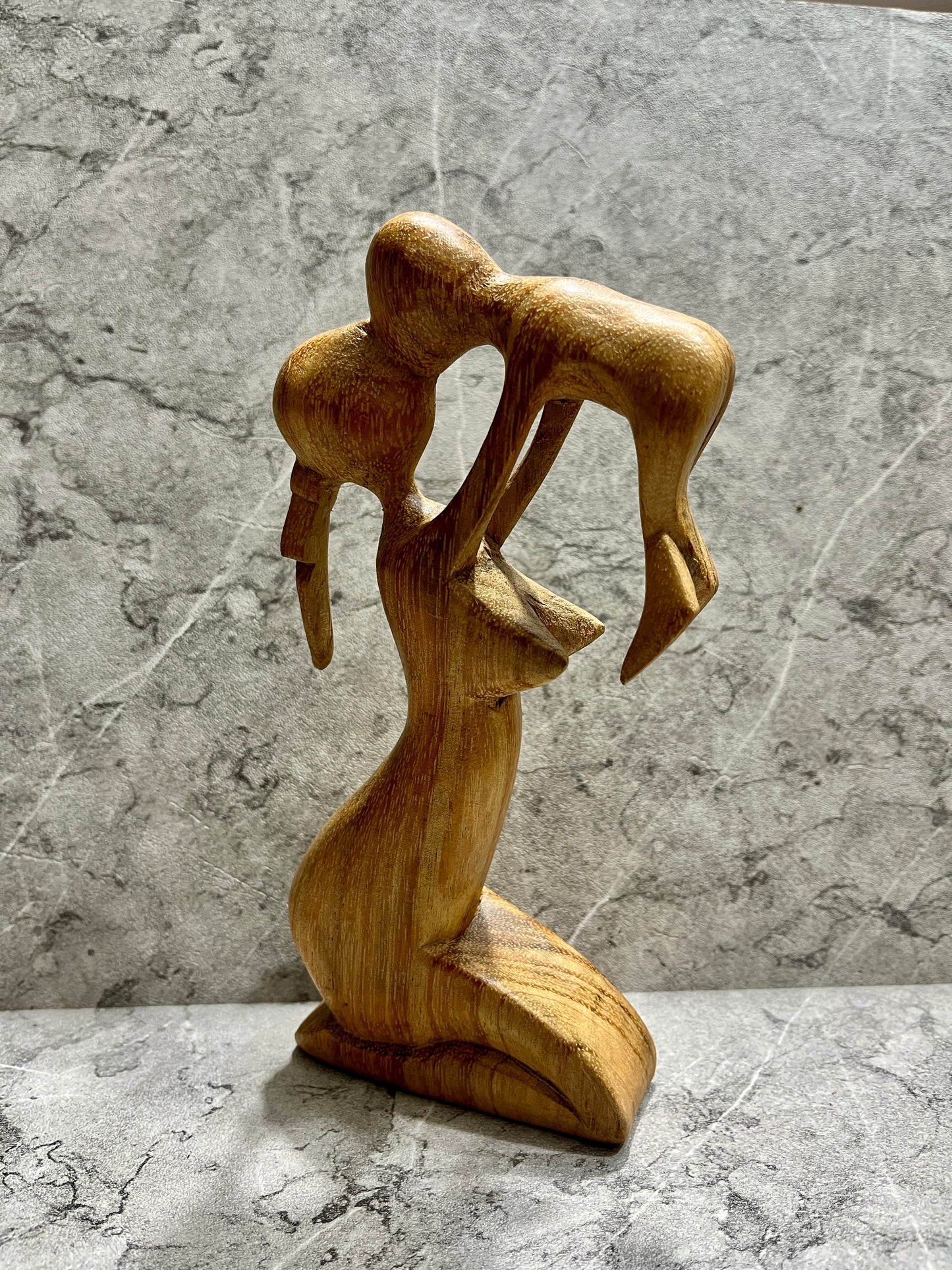 Hand-Carved Wooden Mother and Child Sculpture: Abstract Family Art