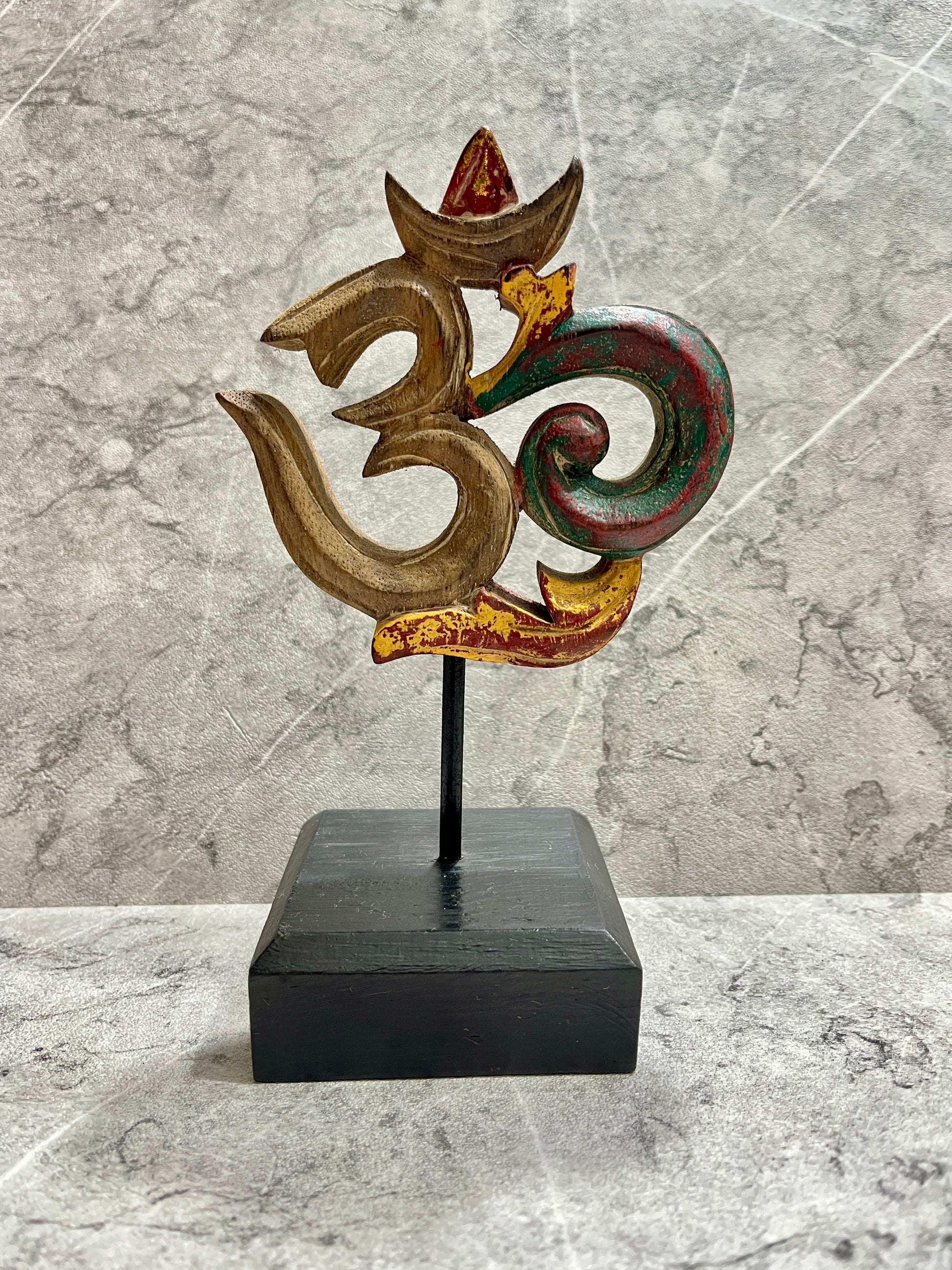 Hand-Carved Wooden Om Symbol: Balinese Yoga & Meditation Decor