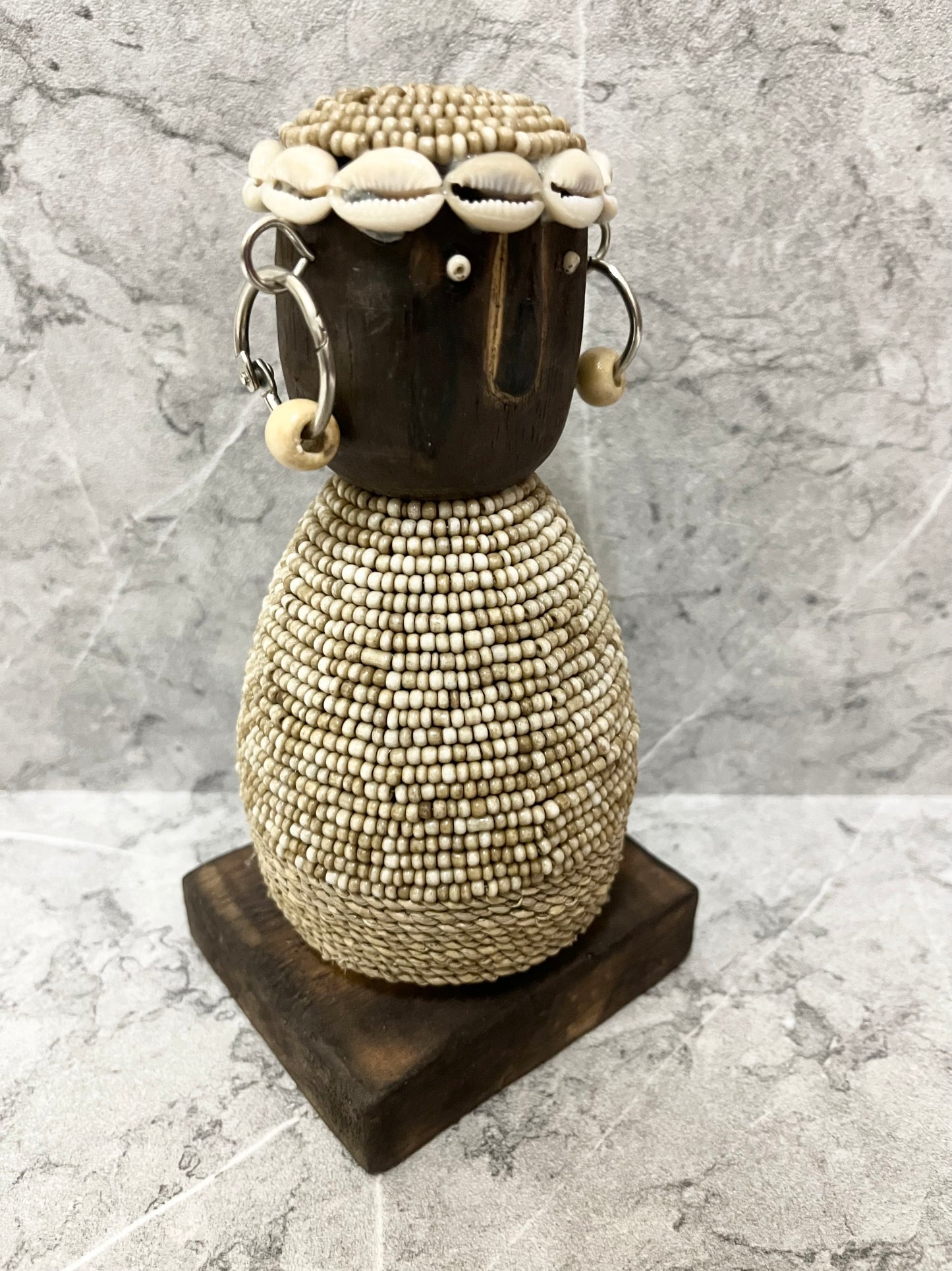 Wooden Timor Tribal Wood Figure with Sea Shell Beads