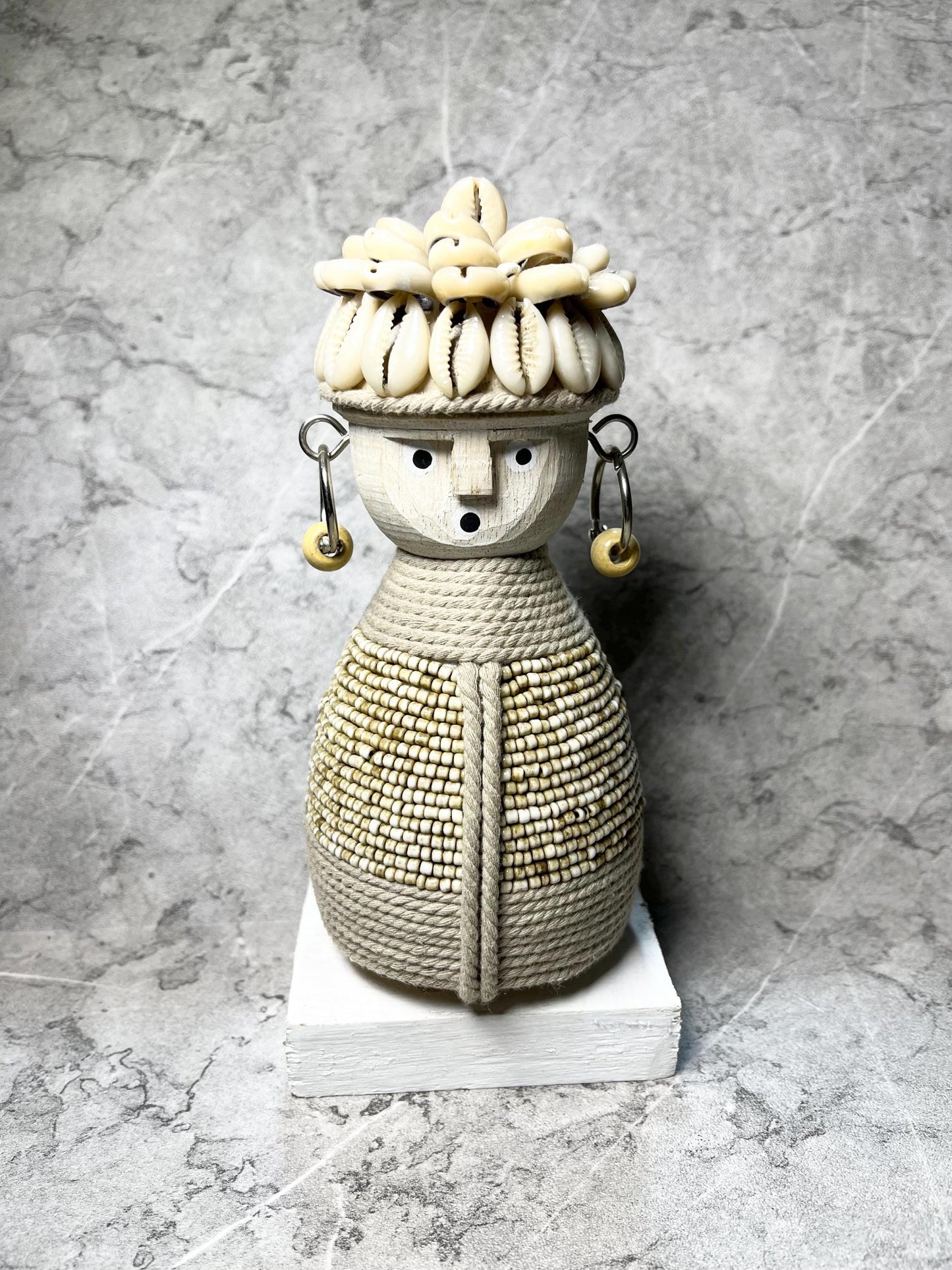 Tribal Tides – Timor Sea Shell Beaded Statue | Handcrafted Ethnic Figure Decoration