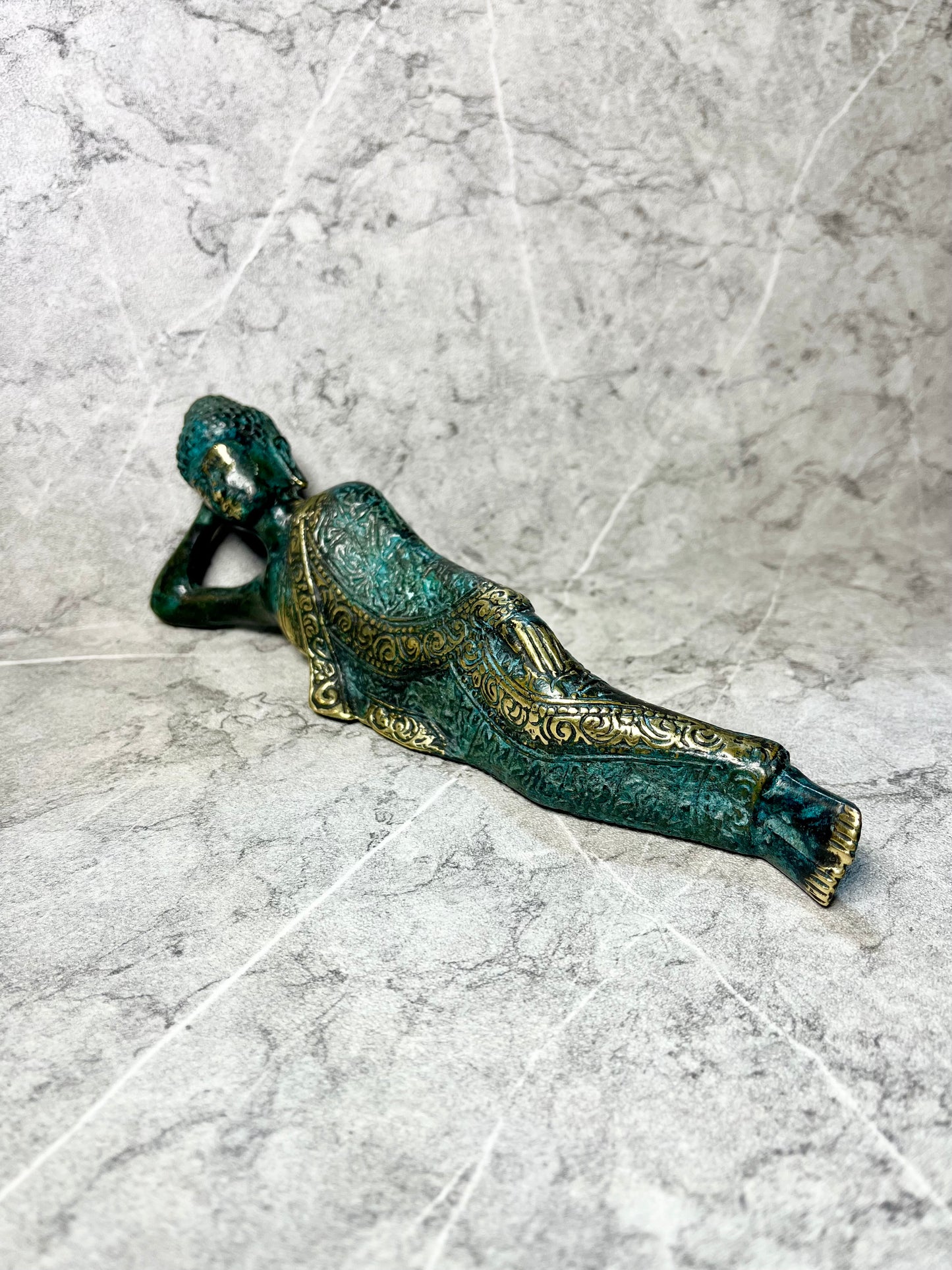 Bronze Sleeping Buddha Figure | Handcrafted Spiritual Décor