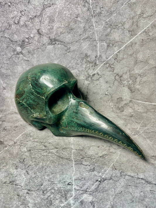Vintage Bronze Skull Bird with Long Beak – Gothic Style Decorative Figure