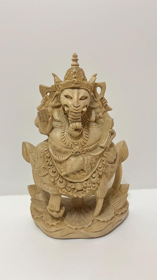 Hand-Carved Wooden Ganesha Statue – A Symbol of Wisdom & Peace (9.84 inches)