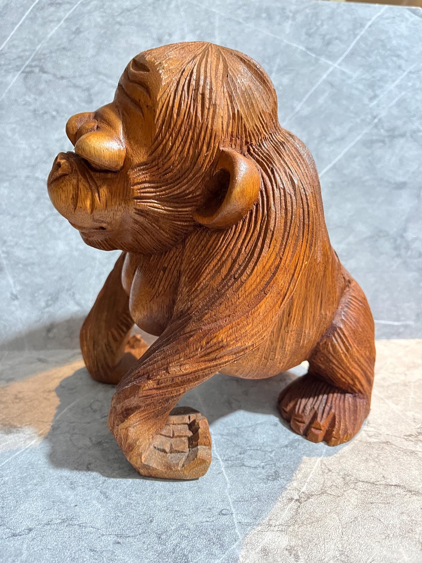 Wooden Gorilla Sculpture – Hand-Carved Wildlife Décor, handmade, gift, housewarming, home decor.