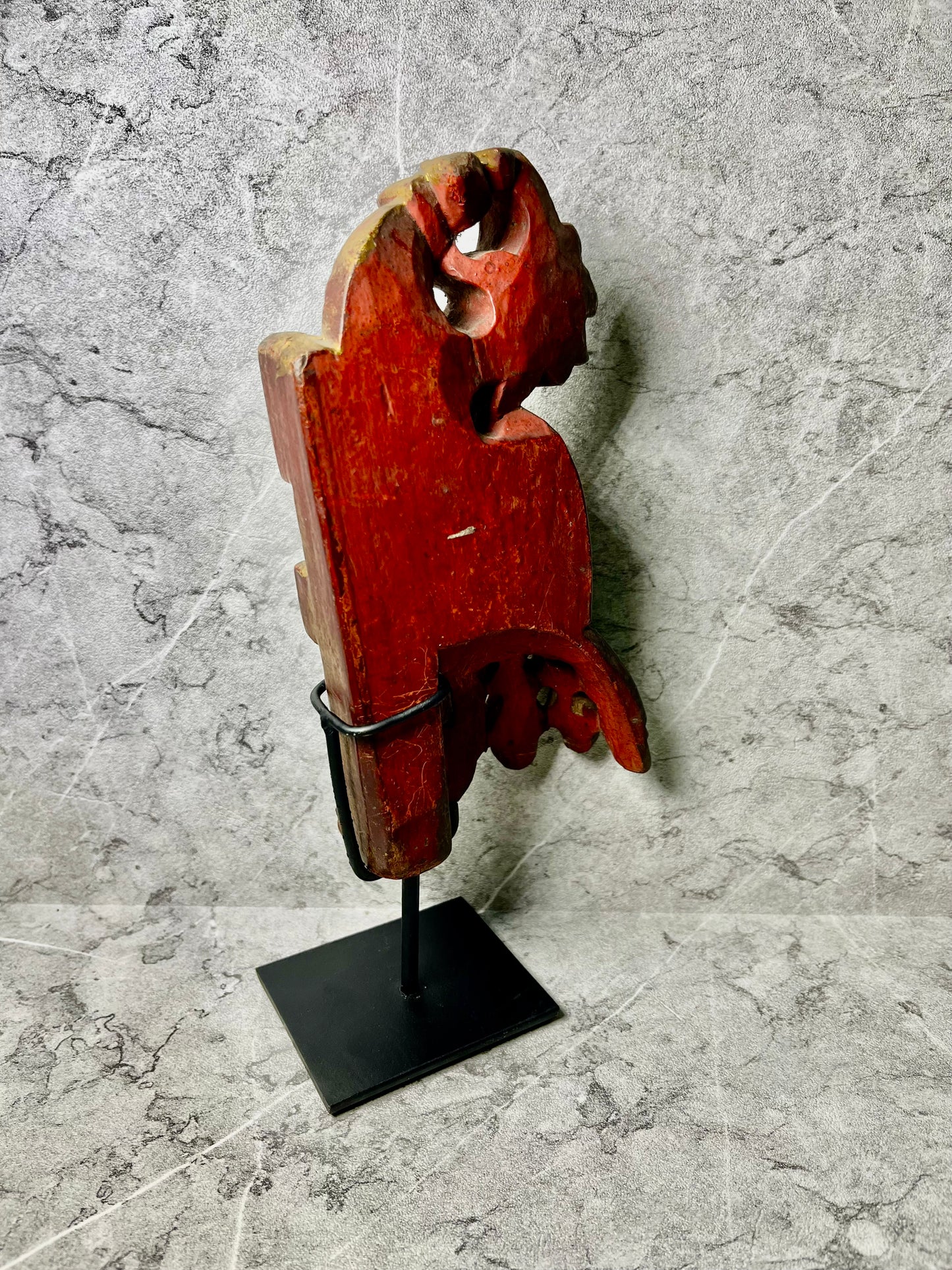 Wooden Bird Carving on Iron Stand – Balinese Handcrafted Decor