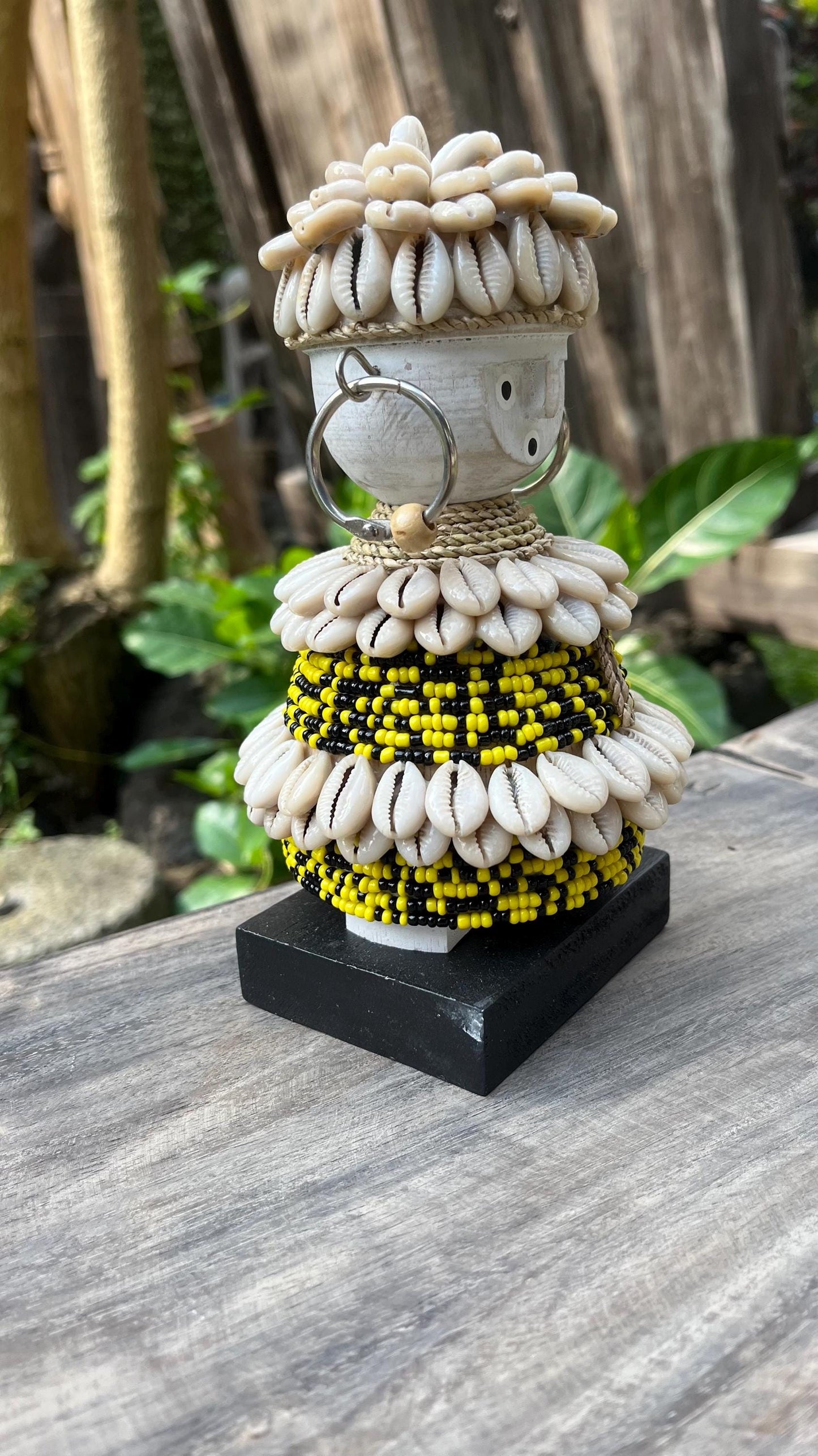 Shell & Bead Tribal Figurine – Handmade Cultural Decor (7.9 inches)