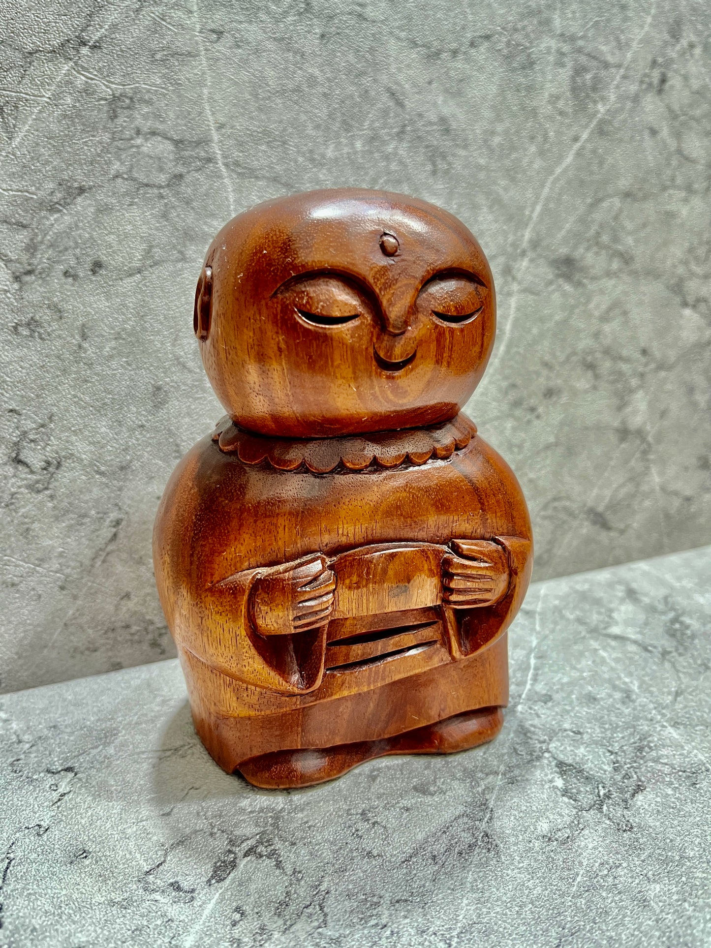 Hand-Carved Wooden Jizo Statue: Balinese Home & Garden Decor