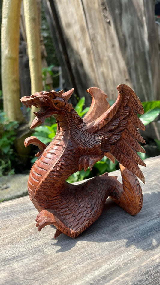 Hand-Carved wooden Dragon Sculpture: Balinese Tribal Art (8.66 inches
