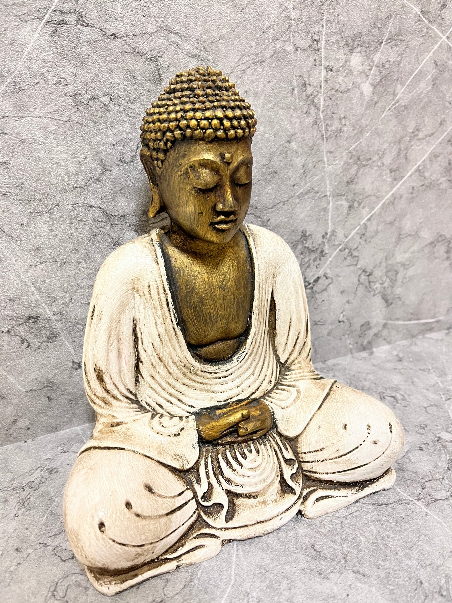 Handmade White Resin Buddha Sculpture: Serene Home Decor Accent