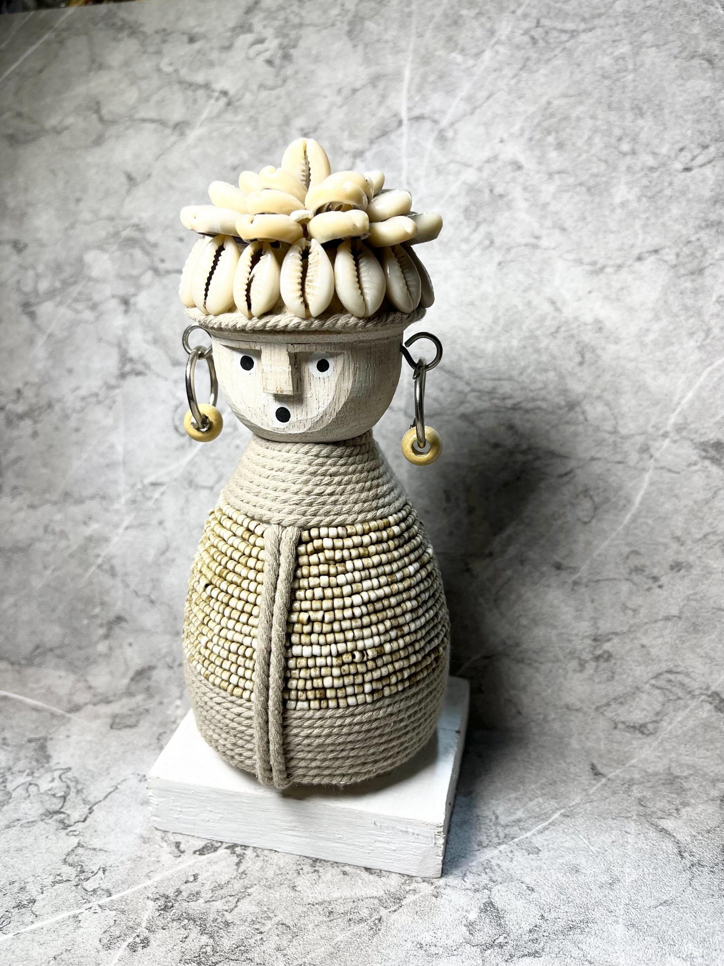 Tribal Tides – Timor Sea Shell Beaded Statue | Handcrafted Ethnic Figure Decoration