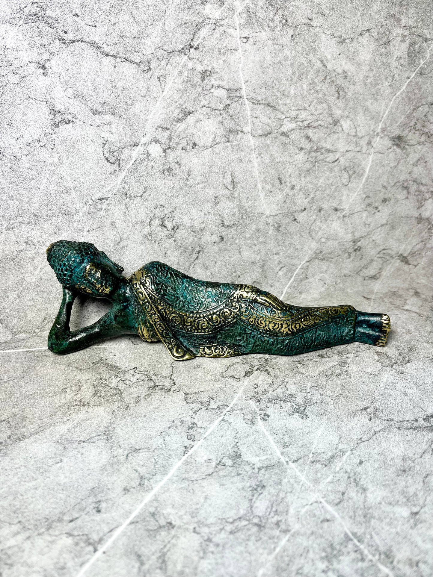Bronze Sleeping Buddha Figure | Handcrafted Spiritual Décor