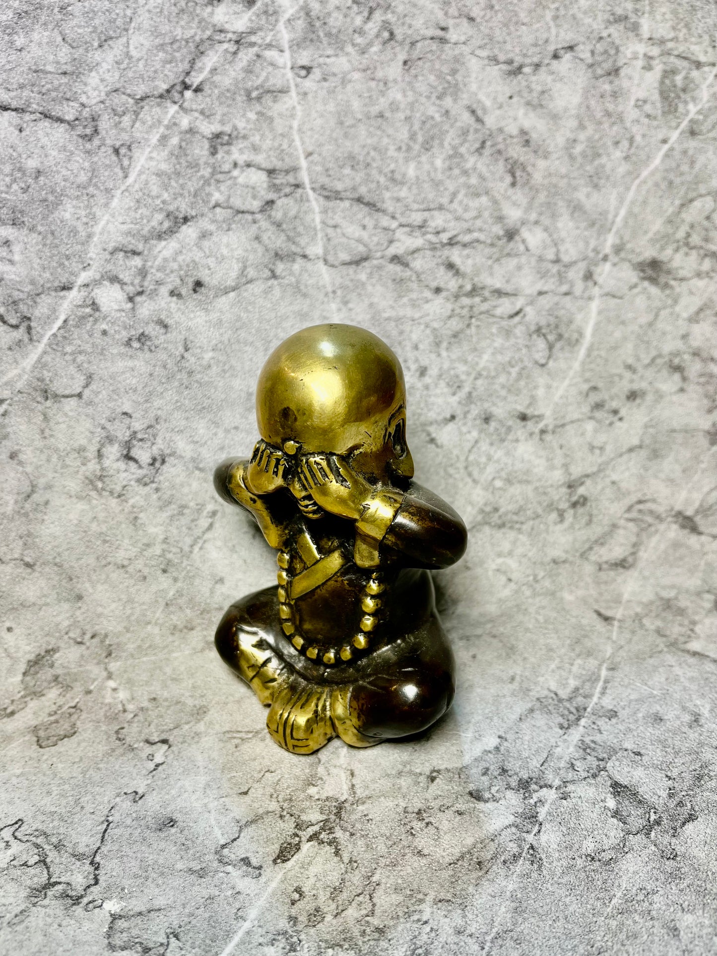 Silent Serenity – Bronze Little Buddha Covering Eyes | Miniature Spiritual Decor