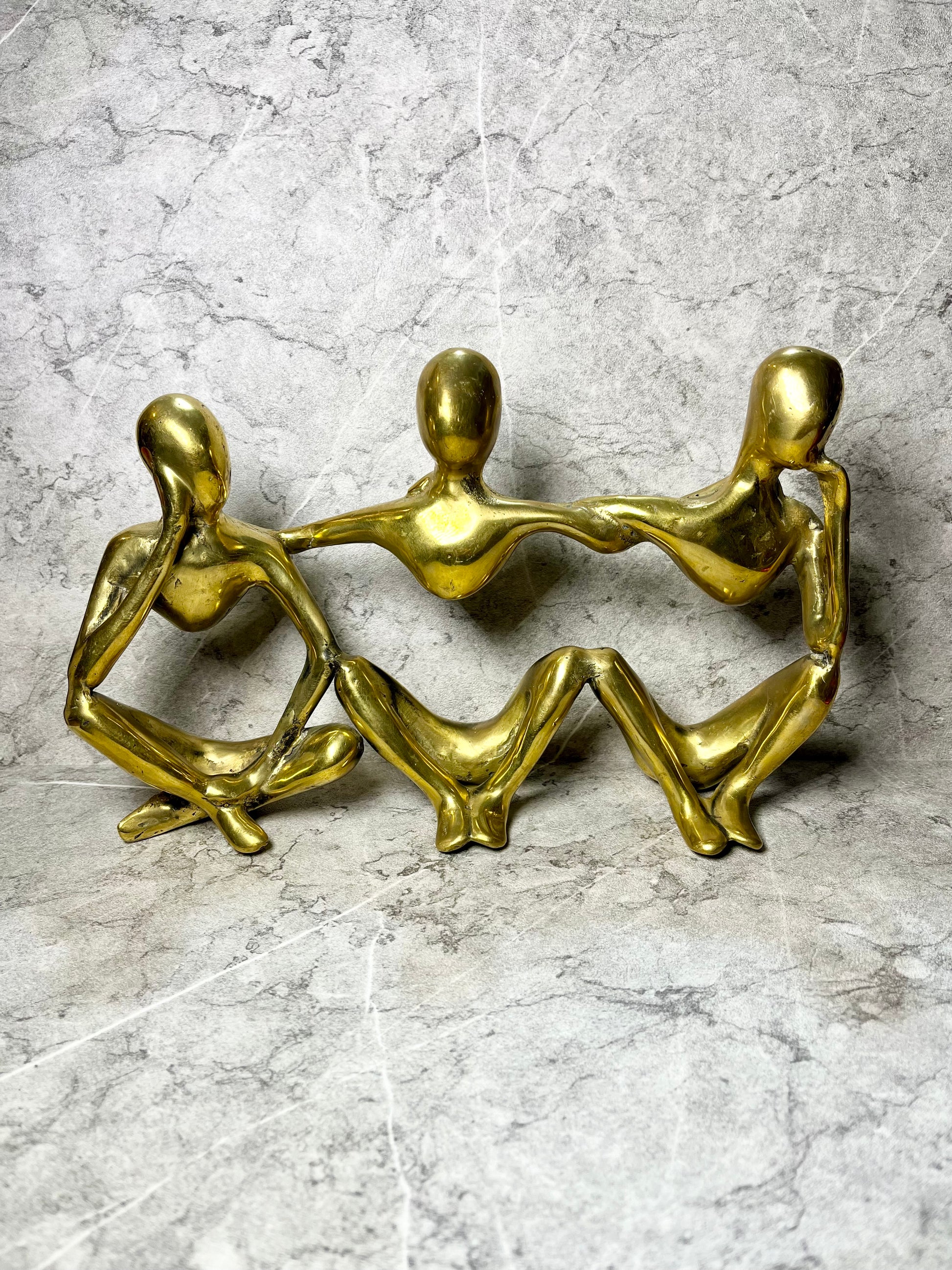 Circle of Dialogue – Bronze Abstract 3 People Chatting Figure | Handmade Balinese Art