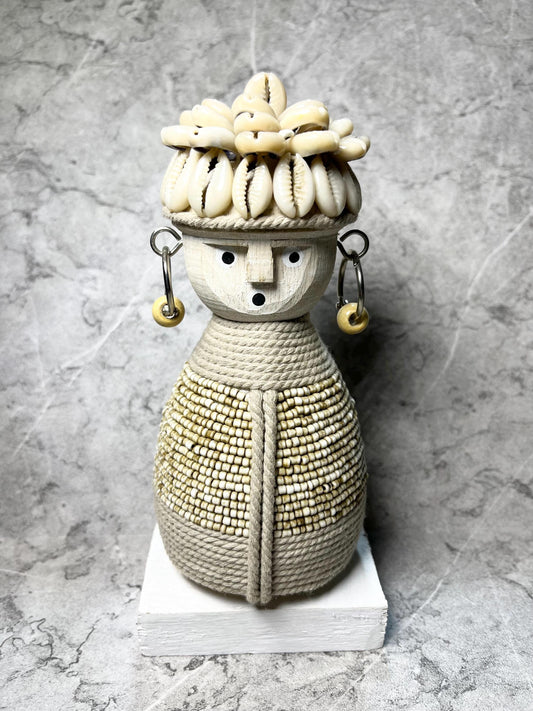Tribal Tides – Timor Sea Shell Beaded Statue | Handcrafted Ethnic Figure Decoration