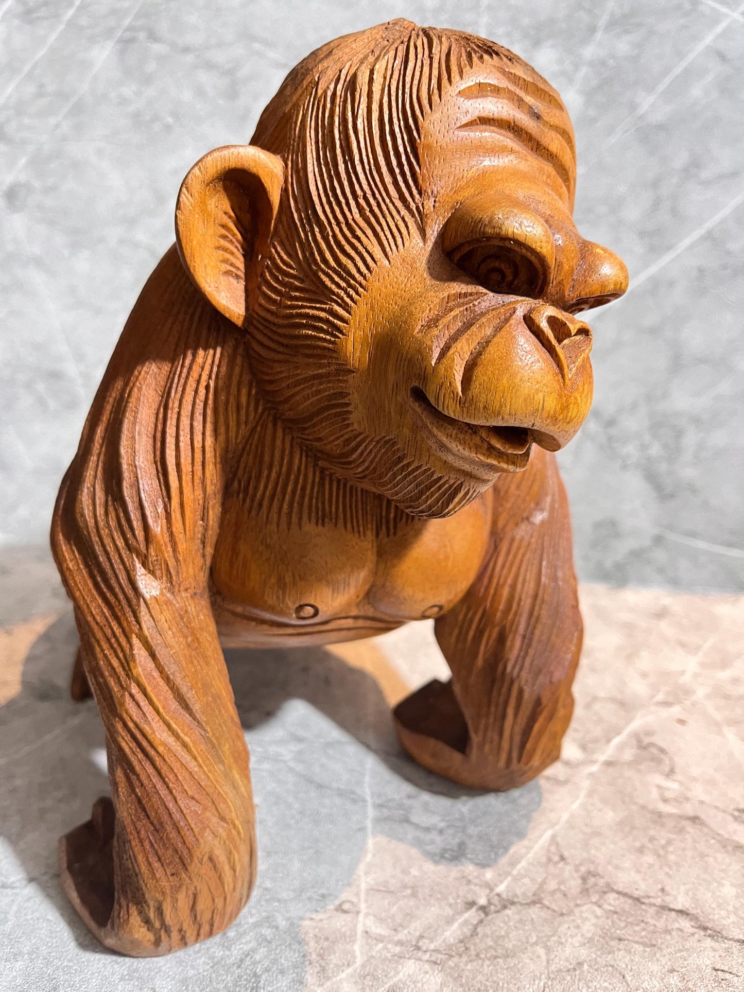 Wooden Gorilla Sculpture – Hand-Carved Wildlife Décor, handmade, gift, housewarming, home decor.