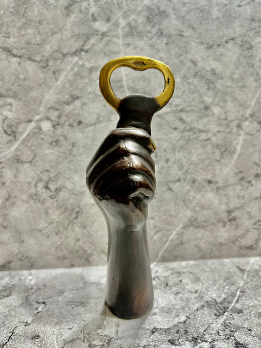 Balinese Bronze Can Opener Hand Sculpture: Vintage-Style Kitchen Decor