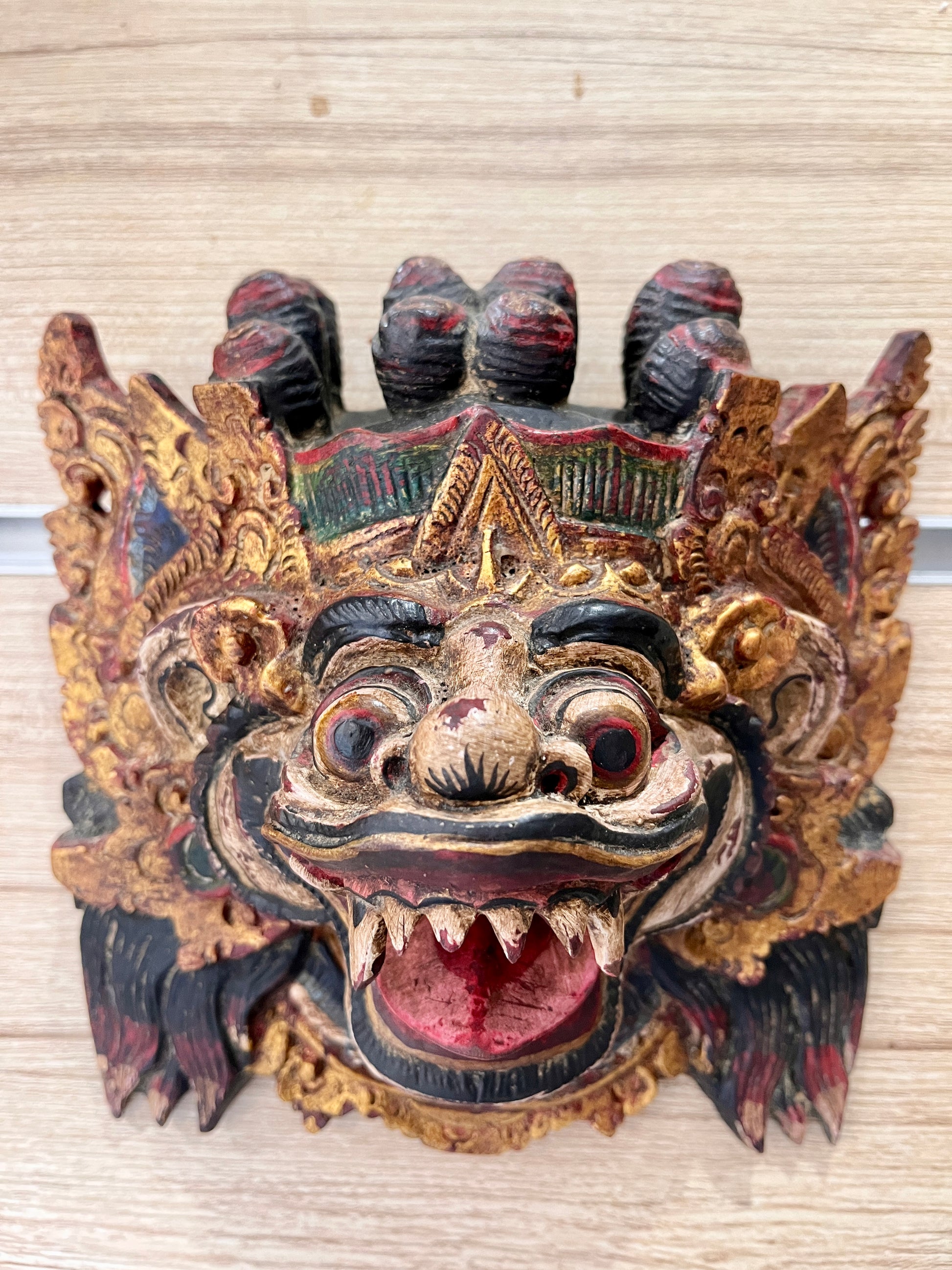 Wooden Balinese Barong Mask – Hand-Carved Wall Sculpture | Protective Spirit Home Décor,  handmade, gift, housewarming, wall decoration.