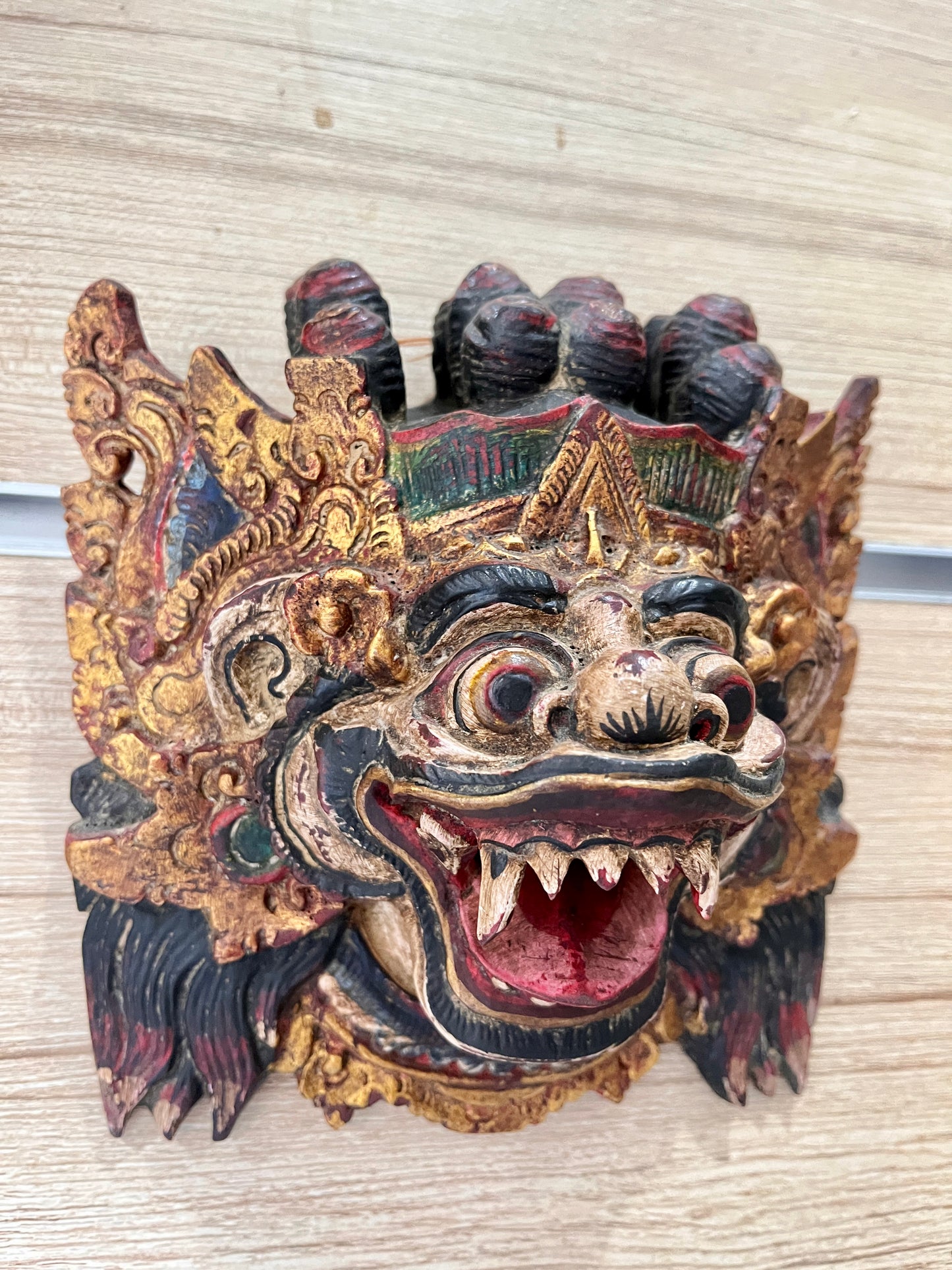 Wooden Balinese Barong Mask – Hand-Carved Wall Sculpture | Protective Spirit Home Décor,  handmade, gift, housewarming, wall decoration.