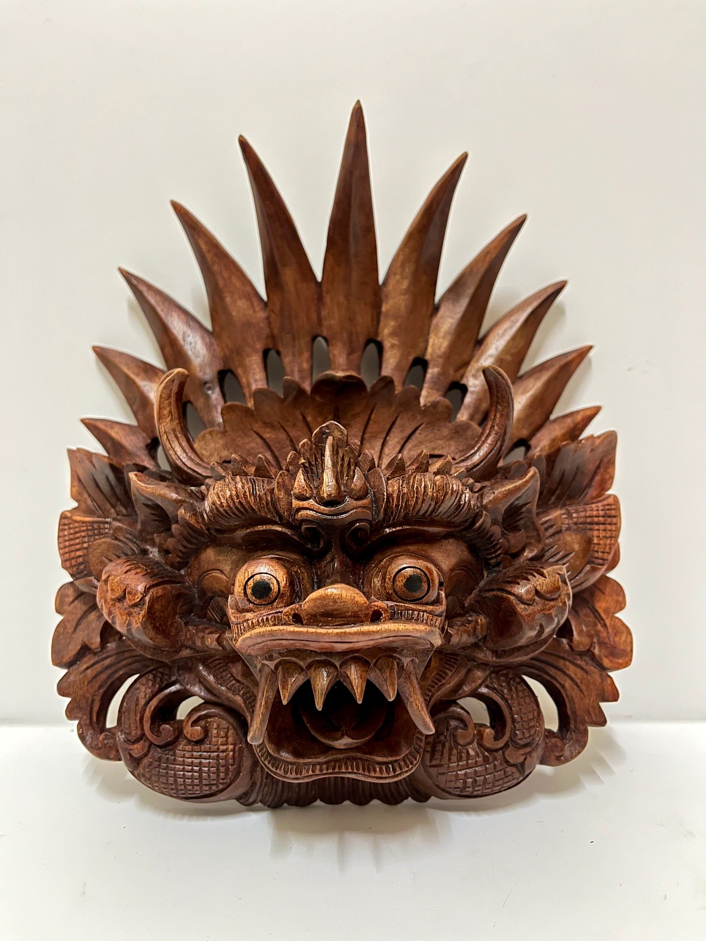 Hand-Carved Wooden Barong Mask: Balinese Wall Art, Protective Spirit