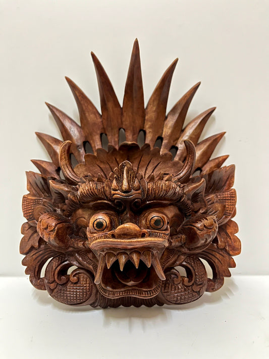 Hand-Carved Wooden Barong Mask: Balinese Wall Art, Protective Spirit