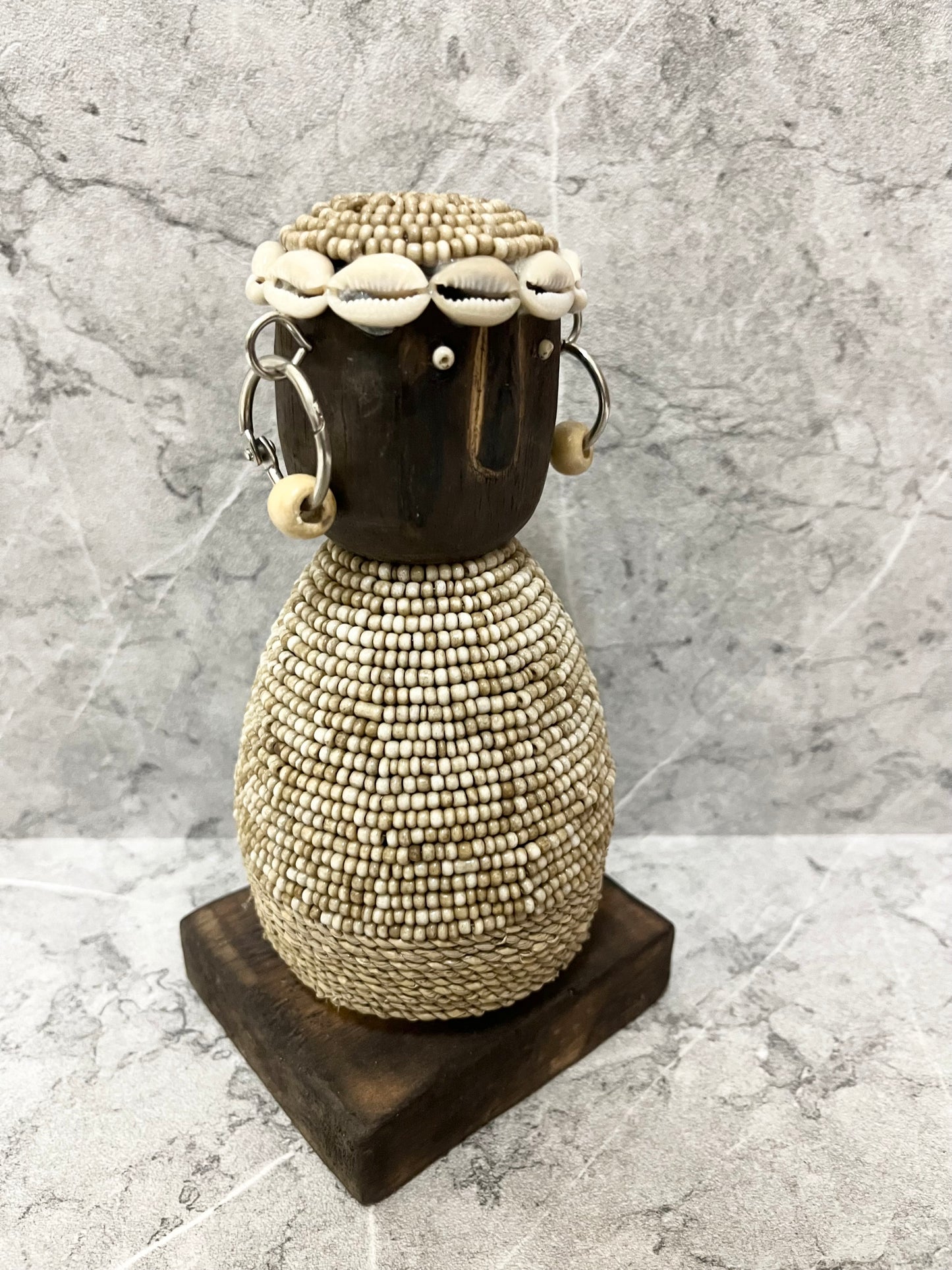 Wooden Timor Tribal Wood Figure with Sea Shell Beads