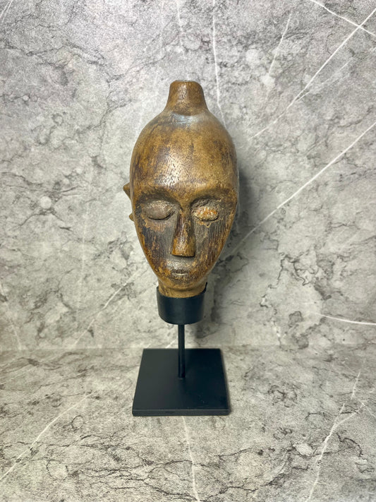 Vintage Wooden Head Sculpture on Iron Stand decoration