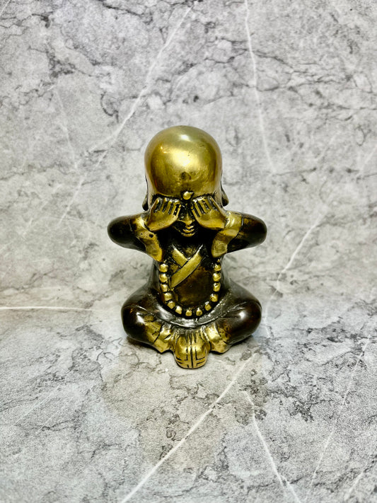 Silent Serenity – Bronze Little Buddha Covering Eyes | Miniature Spiritual Decor