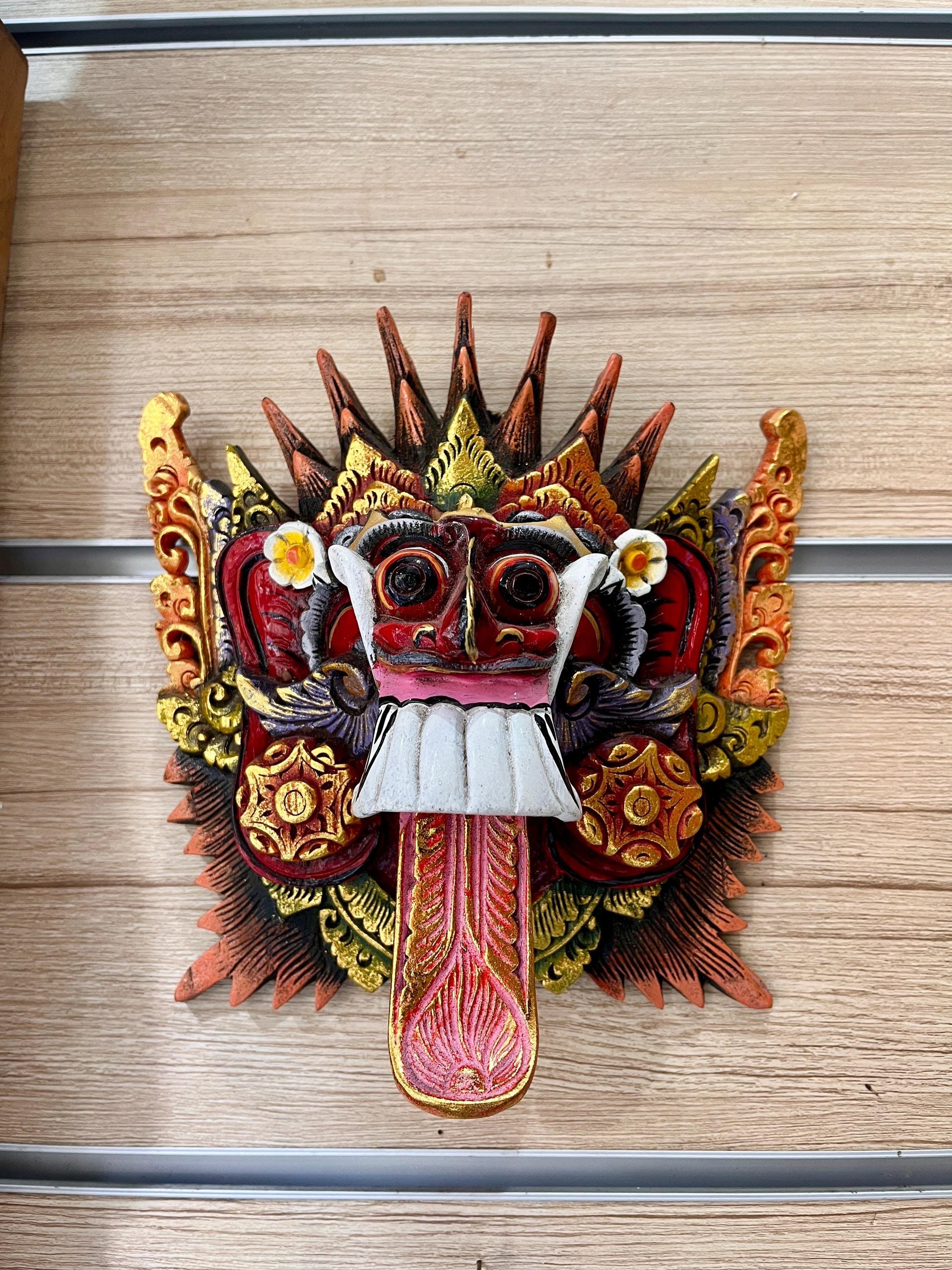 Wooden Balinese Rangda Mask – Handcrafted Wall Sculpture | Guardian Spirit of Balinese, housewarming, home decor, gift, handmade.