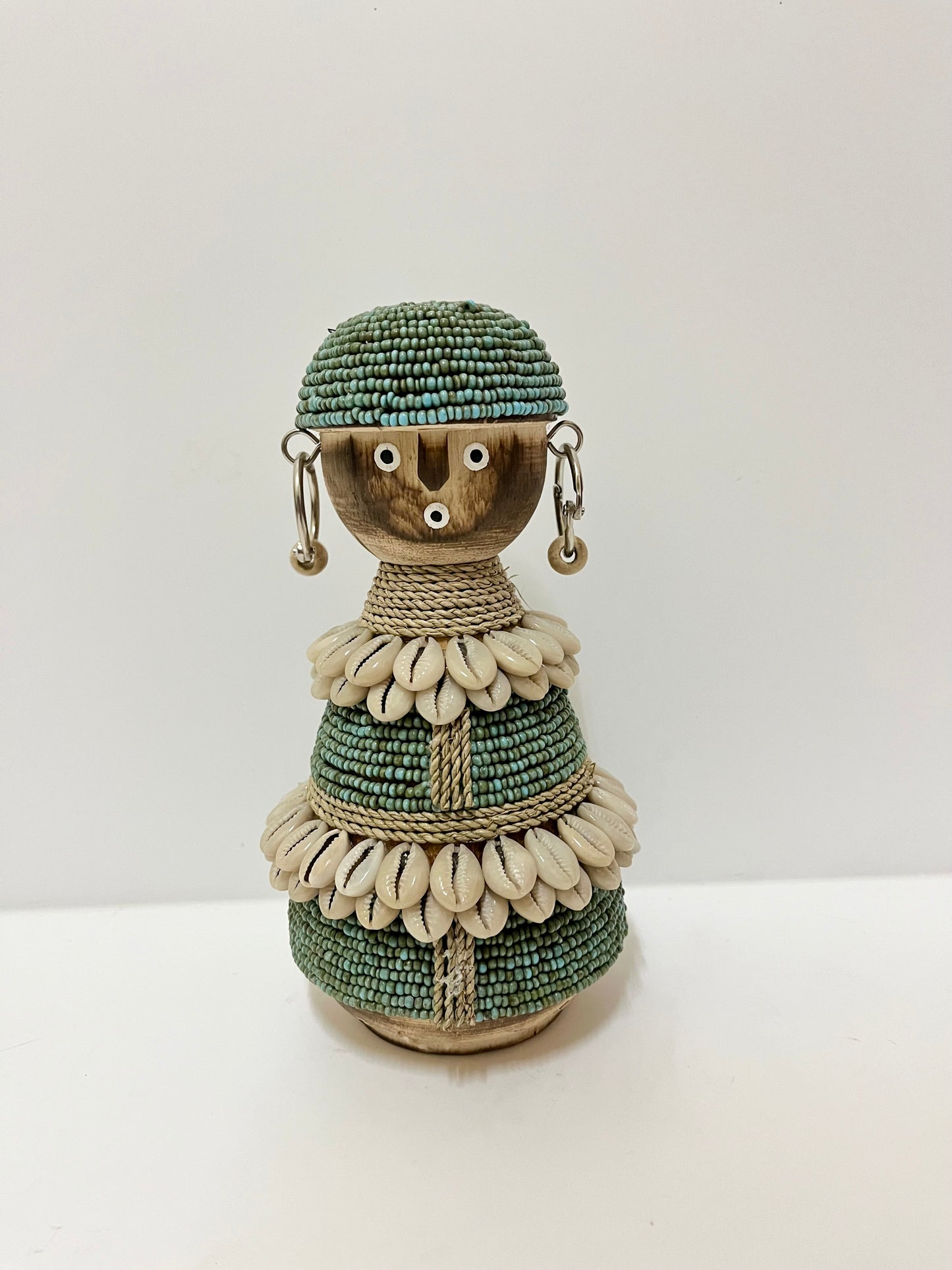 Tribal Shell Spirit Doll – Handcrafted Beaded Decor (8.3 inches)