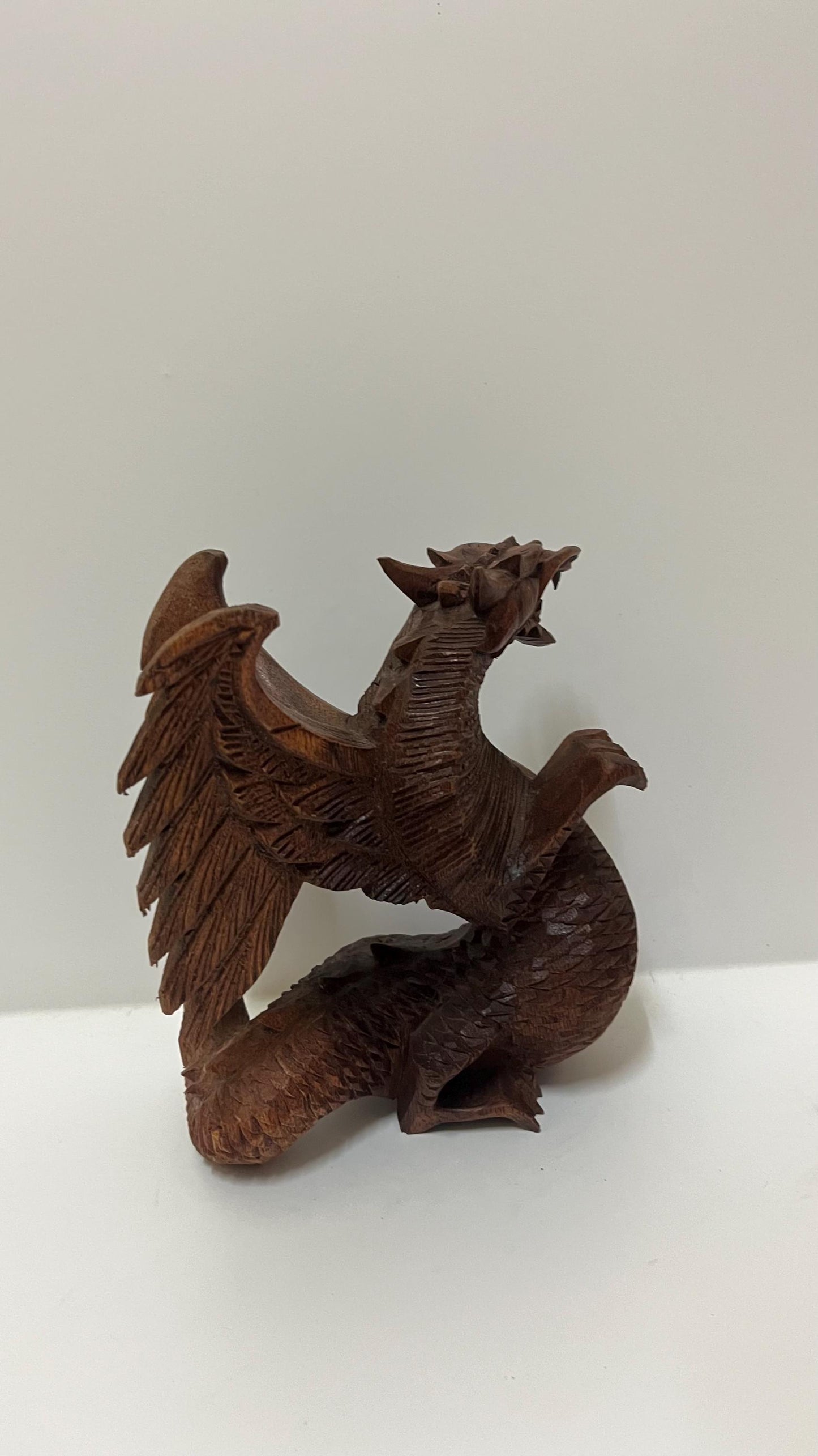 Hand-Carved wooden Dragon Sculpture: Balinese Tribal Art (8.66 inches