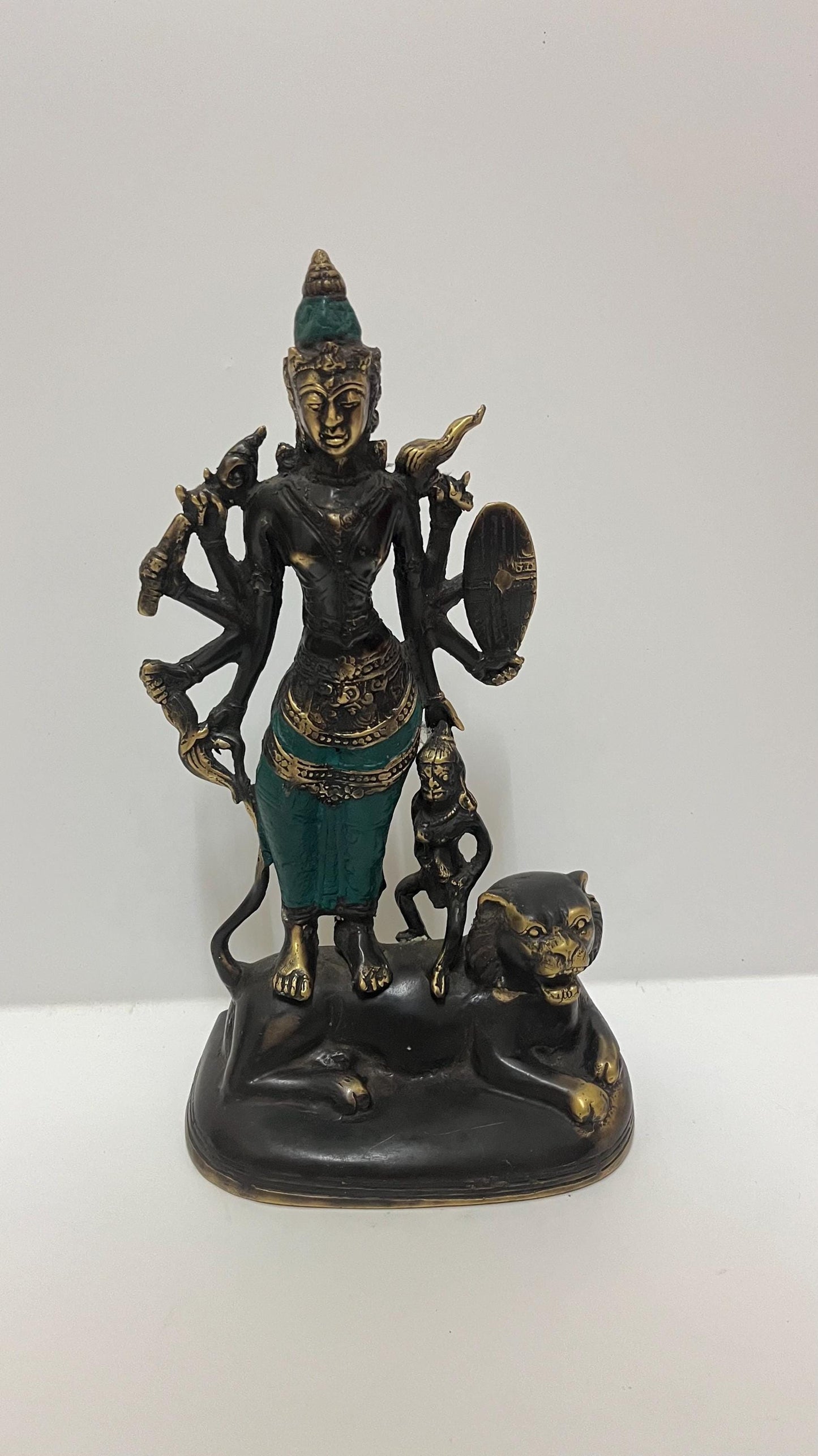 Bronze Goddess Durga With Lion