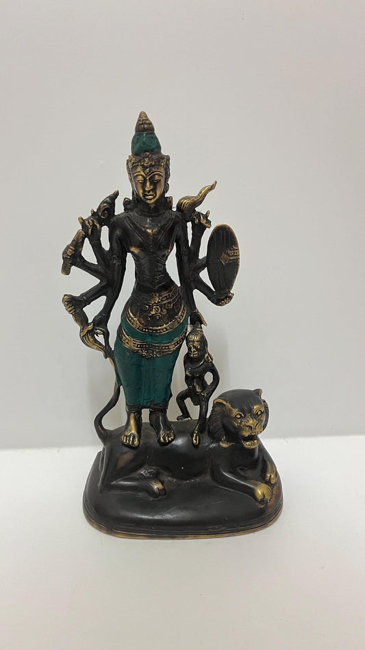 Bronze Goddess Durga With Lion