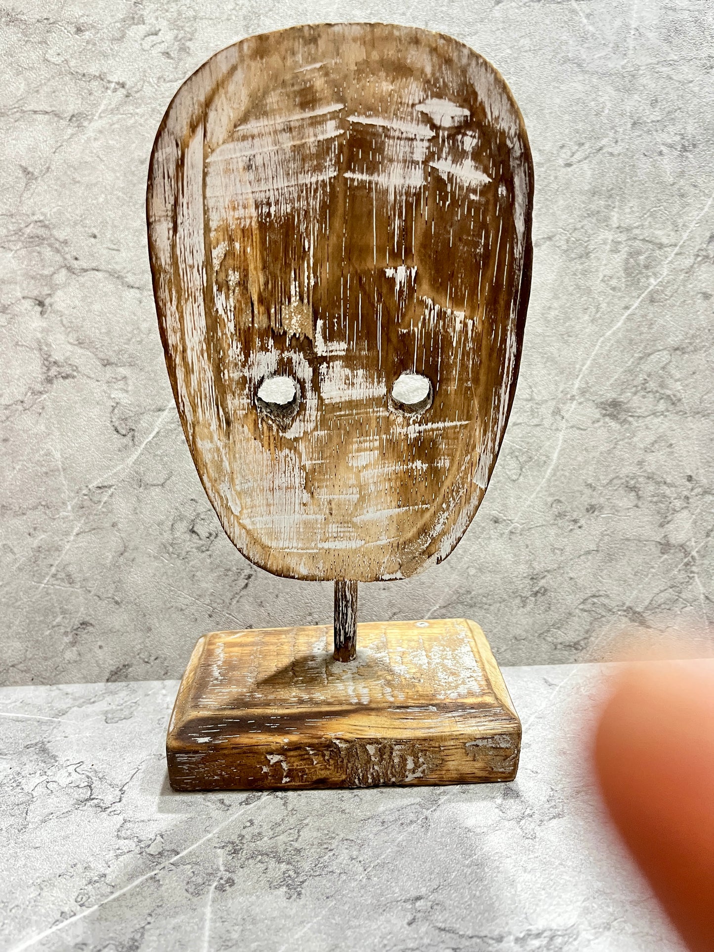 Hand-Carved Timor Mask Sculpture with Stand: Tribal Art Décor