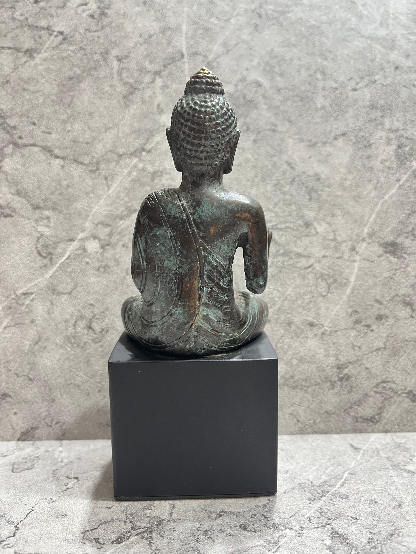 Handcrafted Bronze Buddha Statue on Iron Stand - Balinese Altar Decor