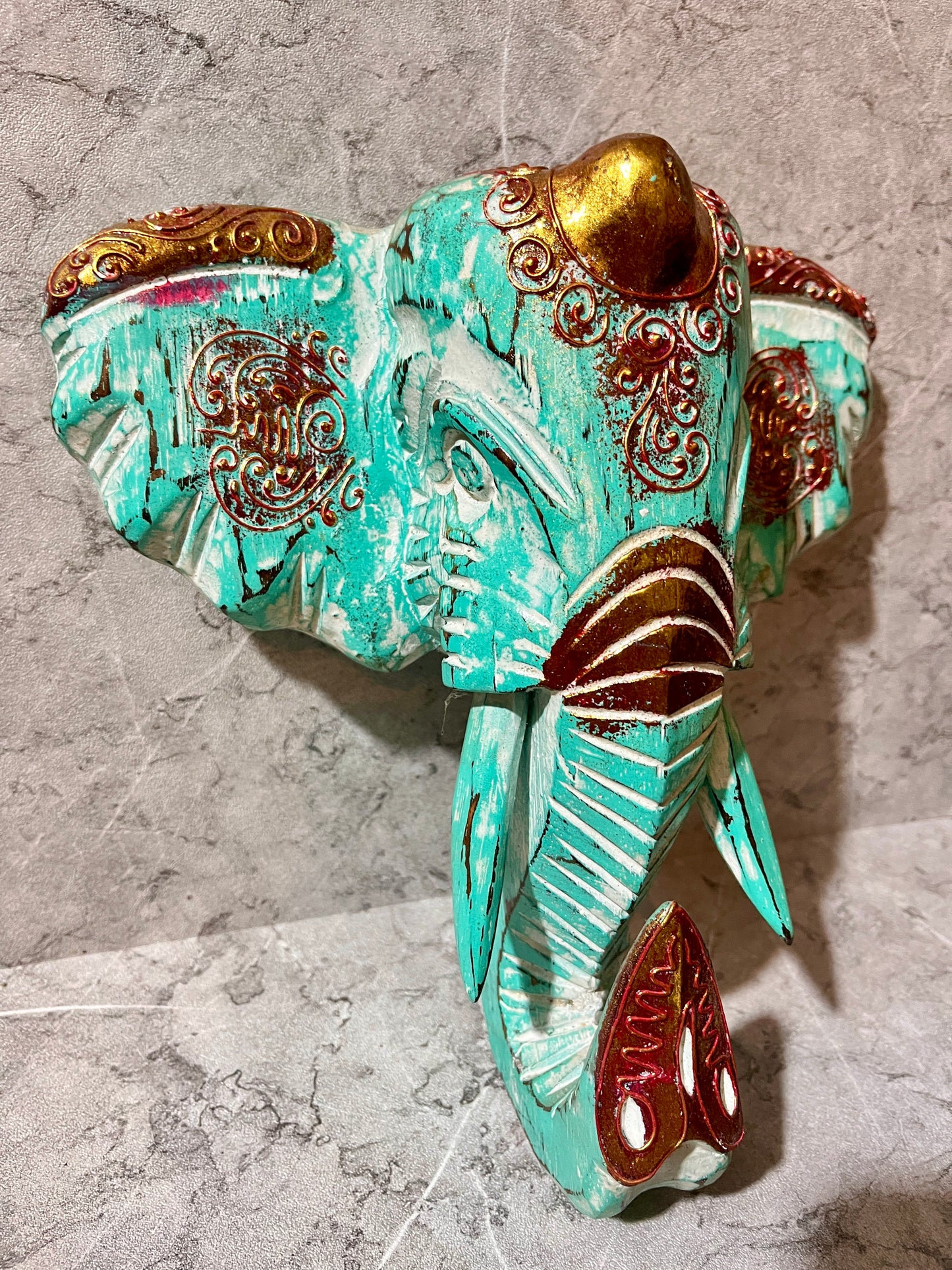 Wooden Balinese Elephant Mask – Hand-Carved Wall Sculpture | Hindu Symbol of Wisdom & Protection