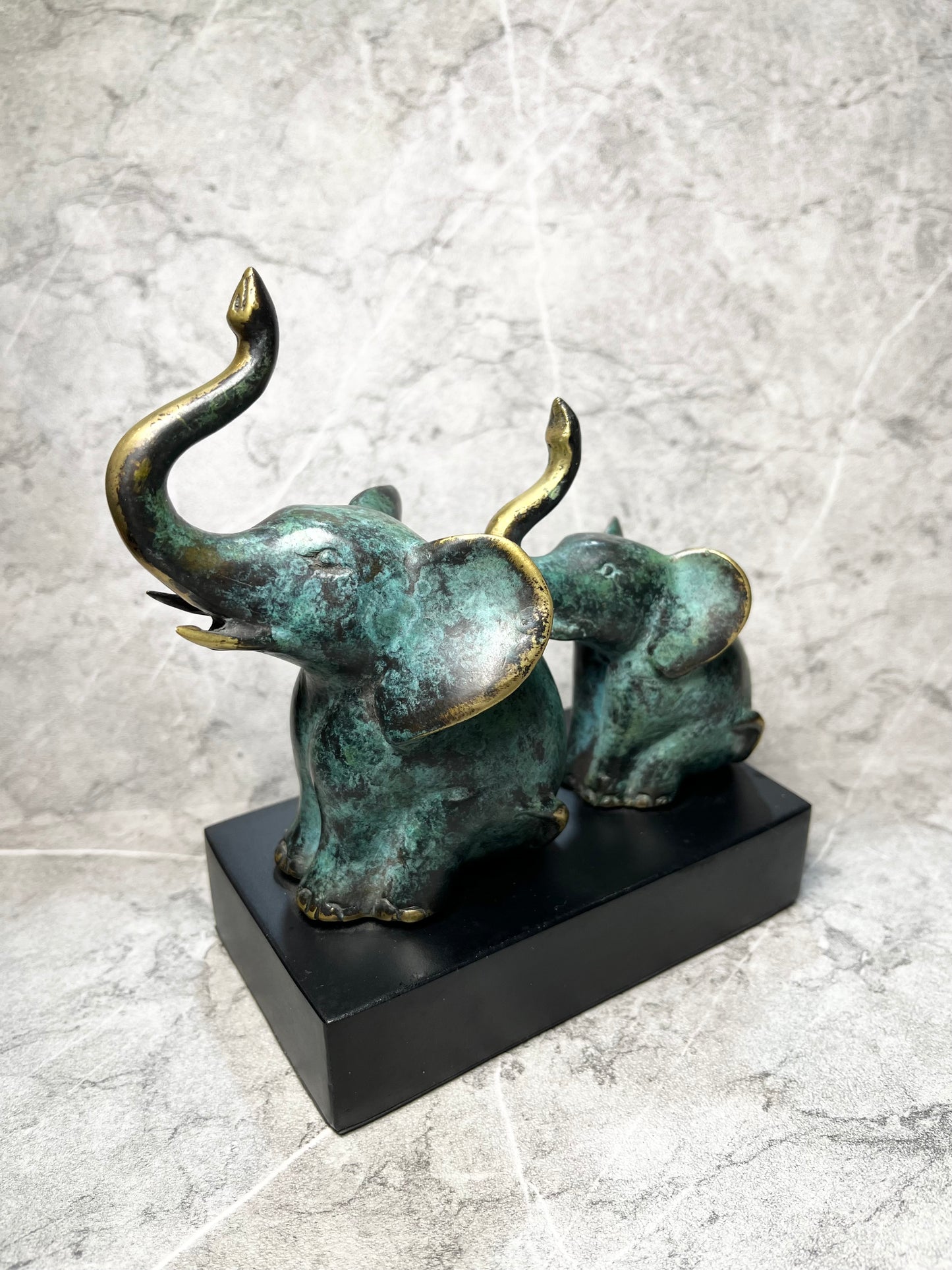 Bond of Strength – Bronze Abstract Two Elephants on Iron Stand | Modern Balinese Art