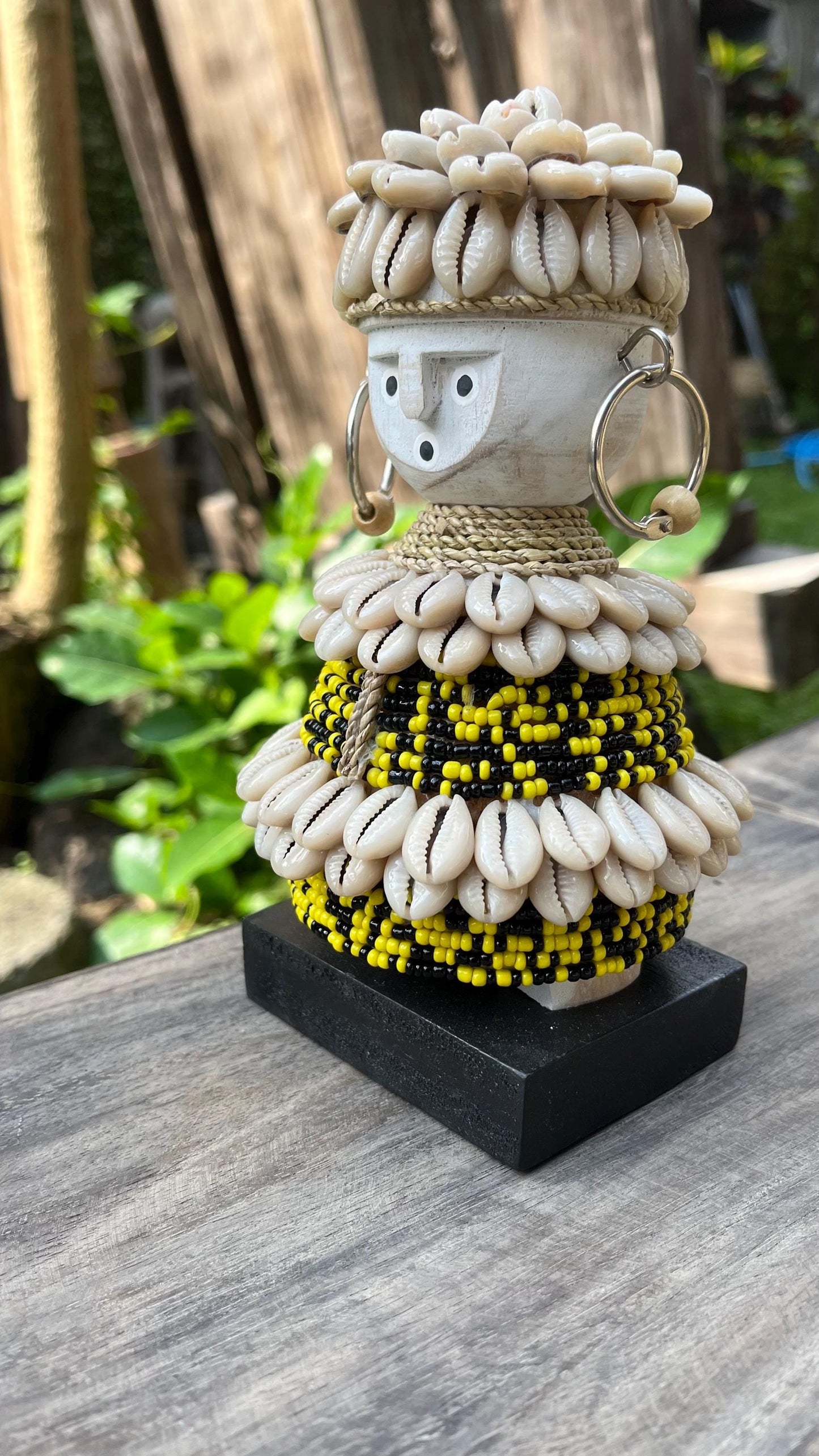 Shell & Bead Tribal Figurine – Handmade Cultural Decor (7.9 inches)