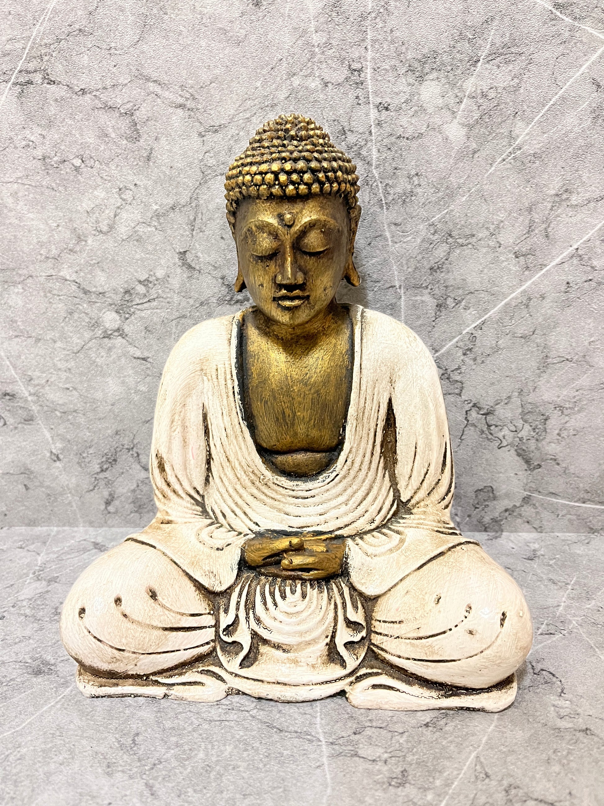 Handmade White Resin Buddha Sculpture: Serene Home Decor Accent