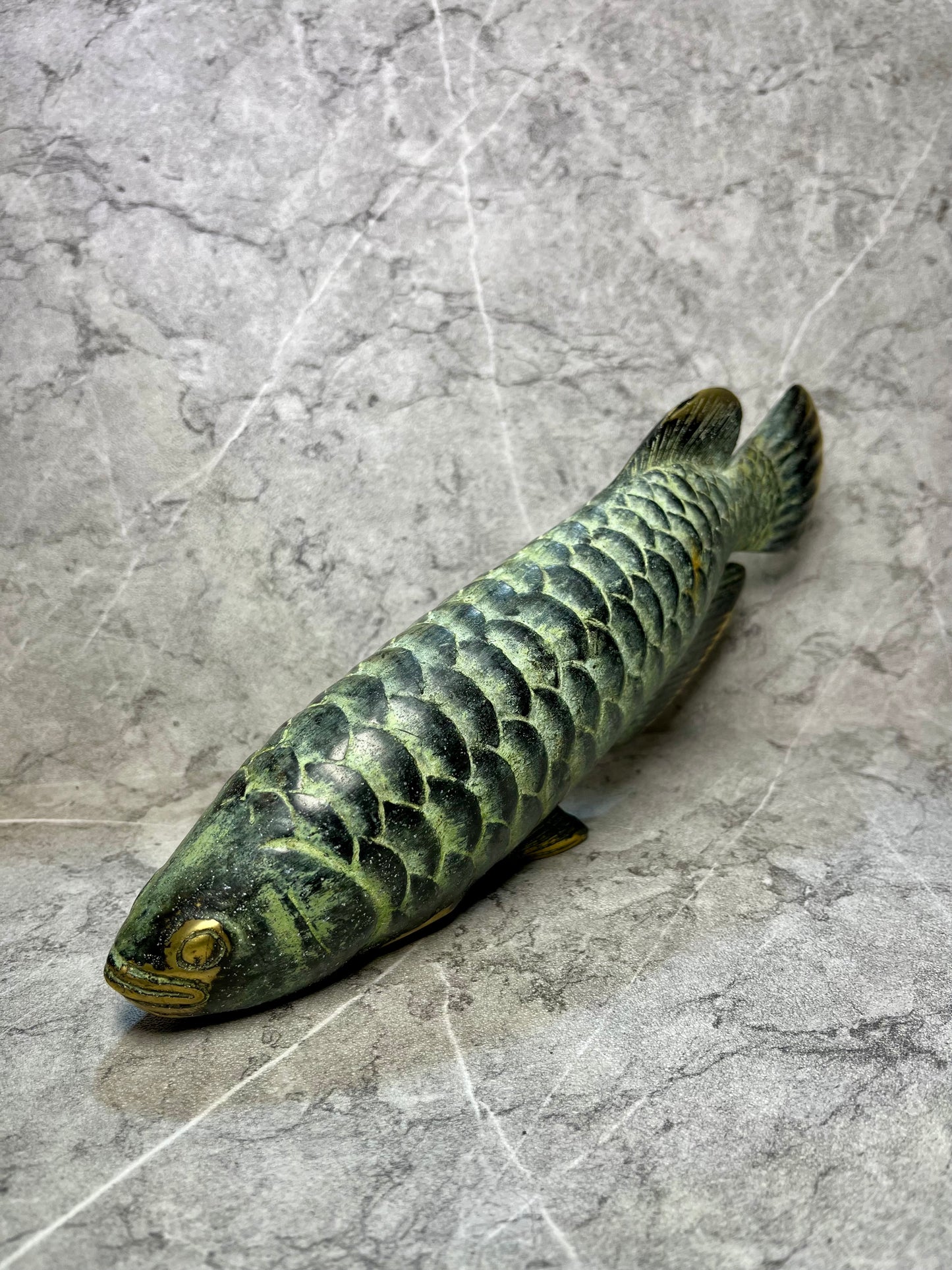 Bronze Arowana Fish Sculpture: Balinese Artisan Feng Shui Decor