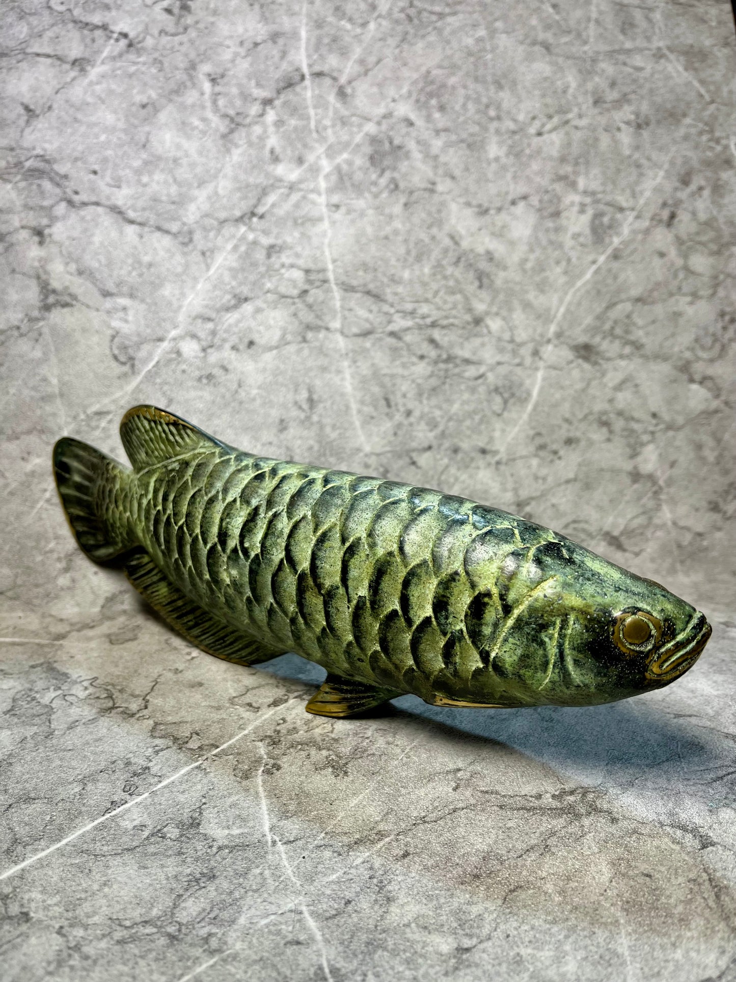 Bronze Arowana Fish Sculpture: Balinese Artisan Feng Shui Decor