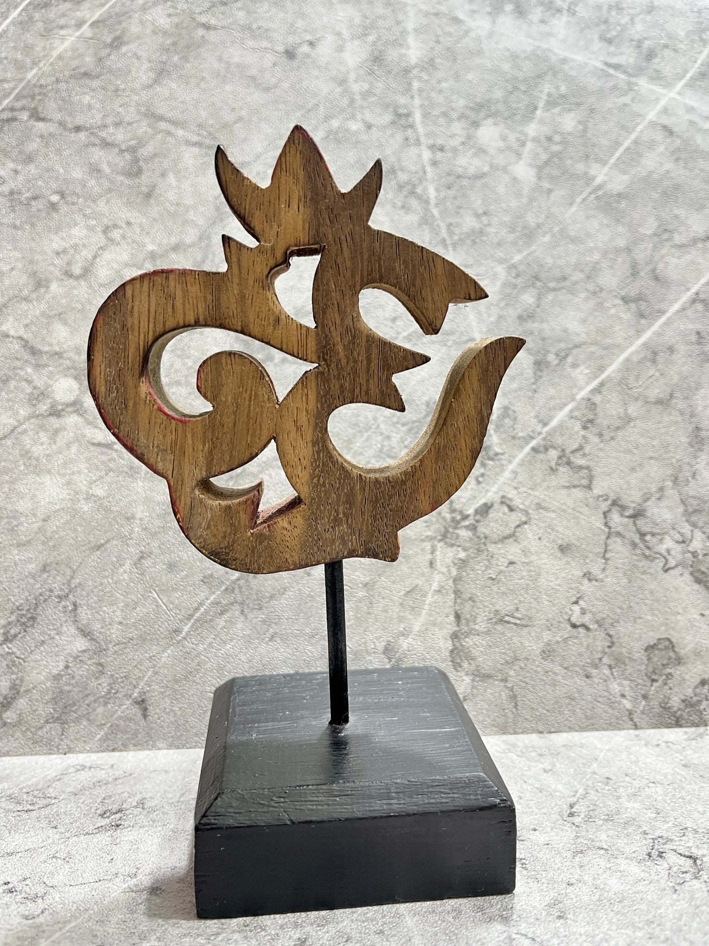 Hand-Carved Wooden Om Symbol: Balinese Yoga & Meditation Decor