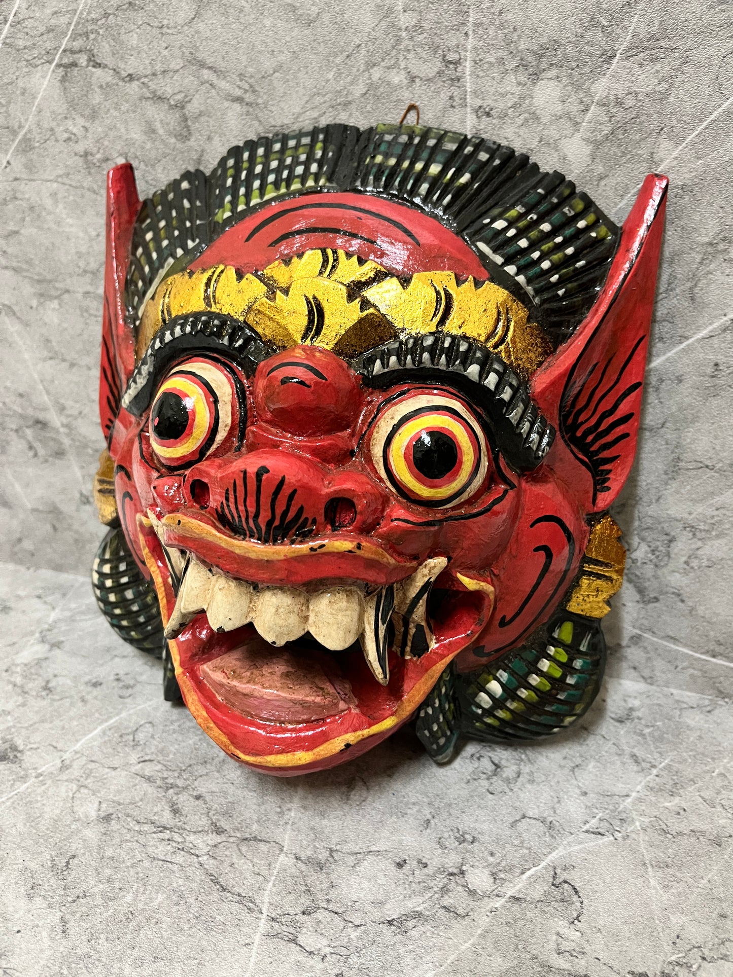 Hand Carved Wooden Barong Mask: Balinese Wall Art Sculpture