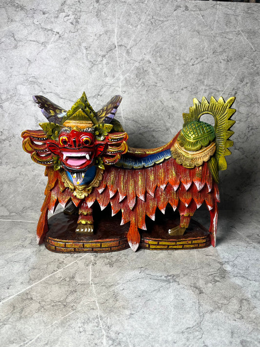 Hand-Carved Wooden Barong Statue: Balinese Protective Spirit Decor