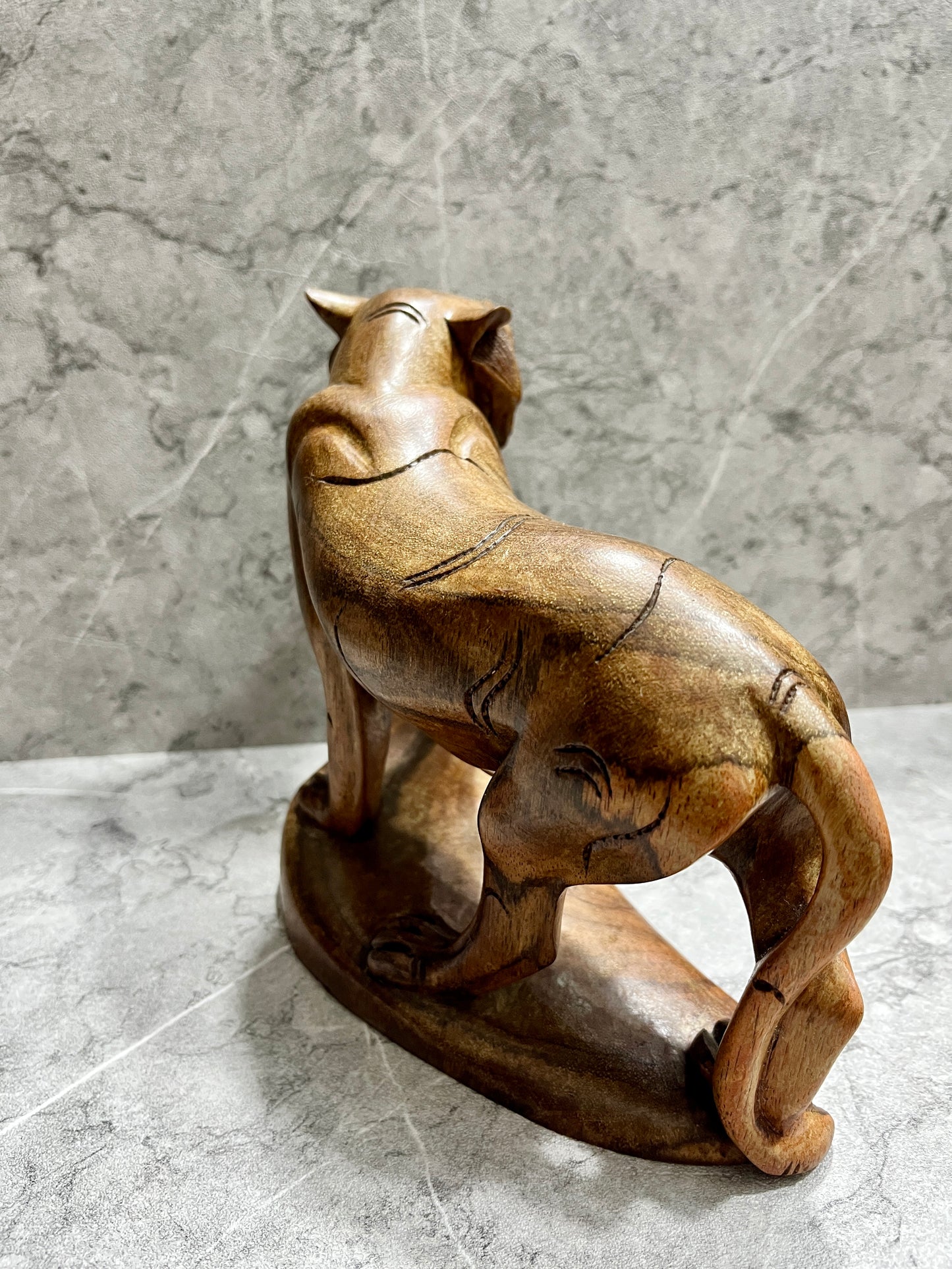 Hand-Carved Wooden Lion Sculpture: Balinese Jungle Art Home Decor