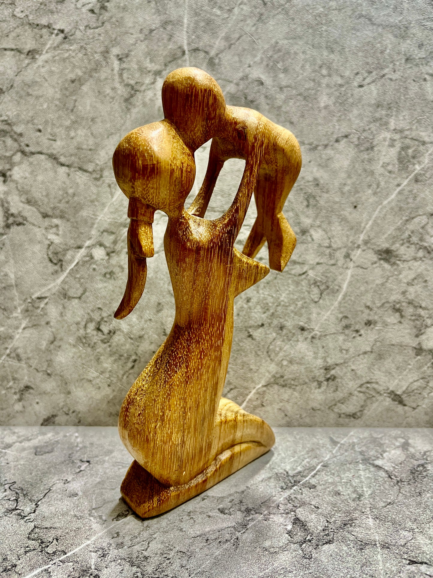 Hand-Carved Wooden Mother and Child Sculpture: Abstract Family Art